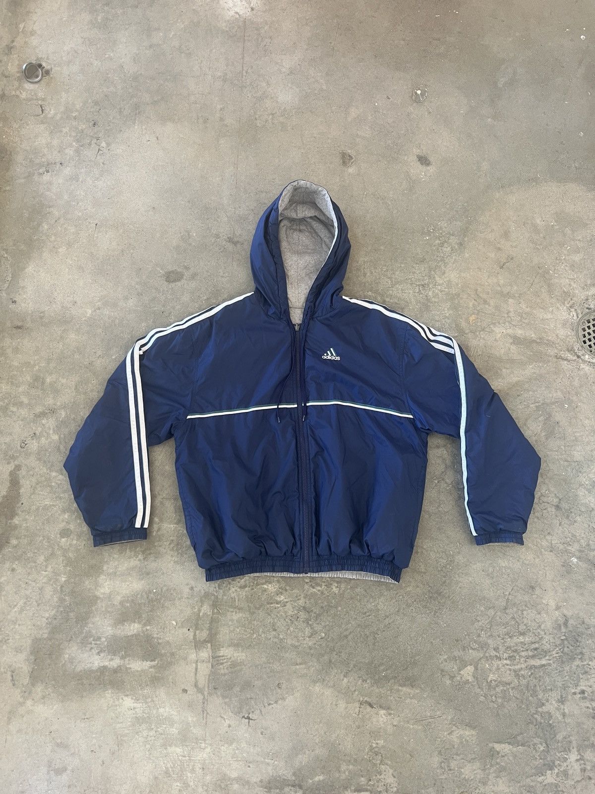 【リバーシブル】vintage reversible jacket 90s Adidas Reversible Jacket Green Blue Zip Up Hooded Puffer