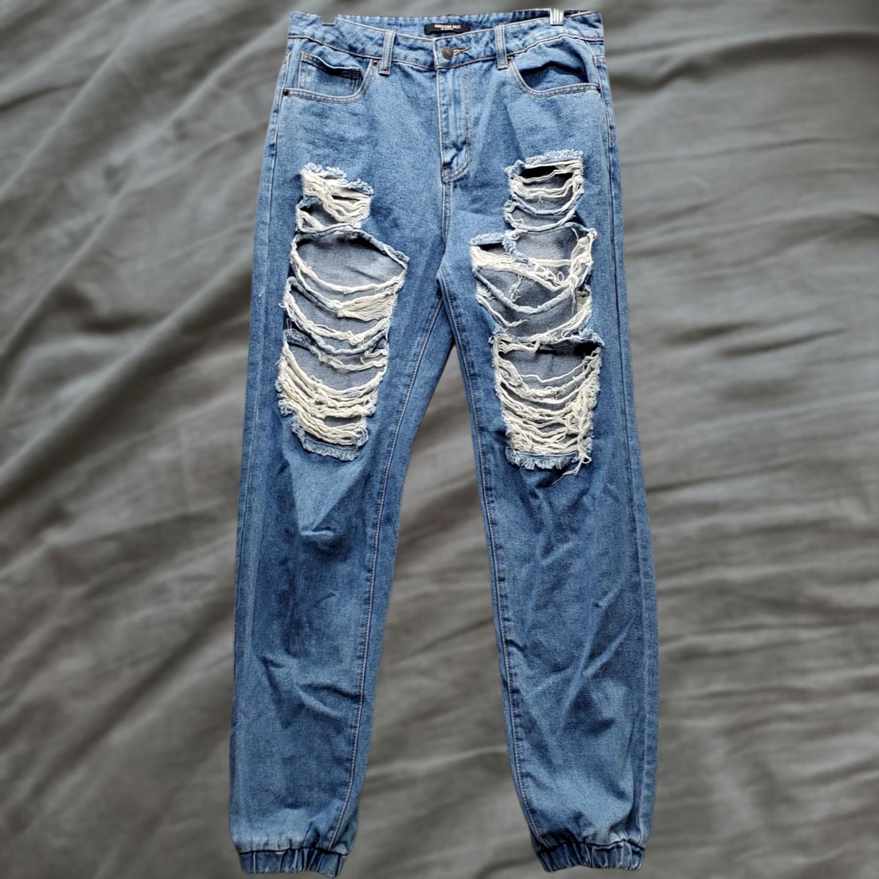 Vintage American Bazi Womens Jeans Blue Distressed High Rise Tapered Leg Boyfriend Size L Size 36" / US 14 / IT 50 - 1 Thumbnail