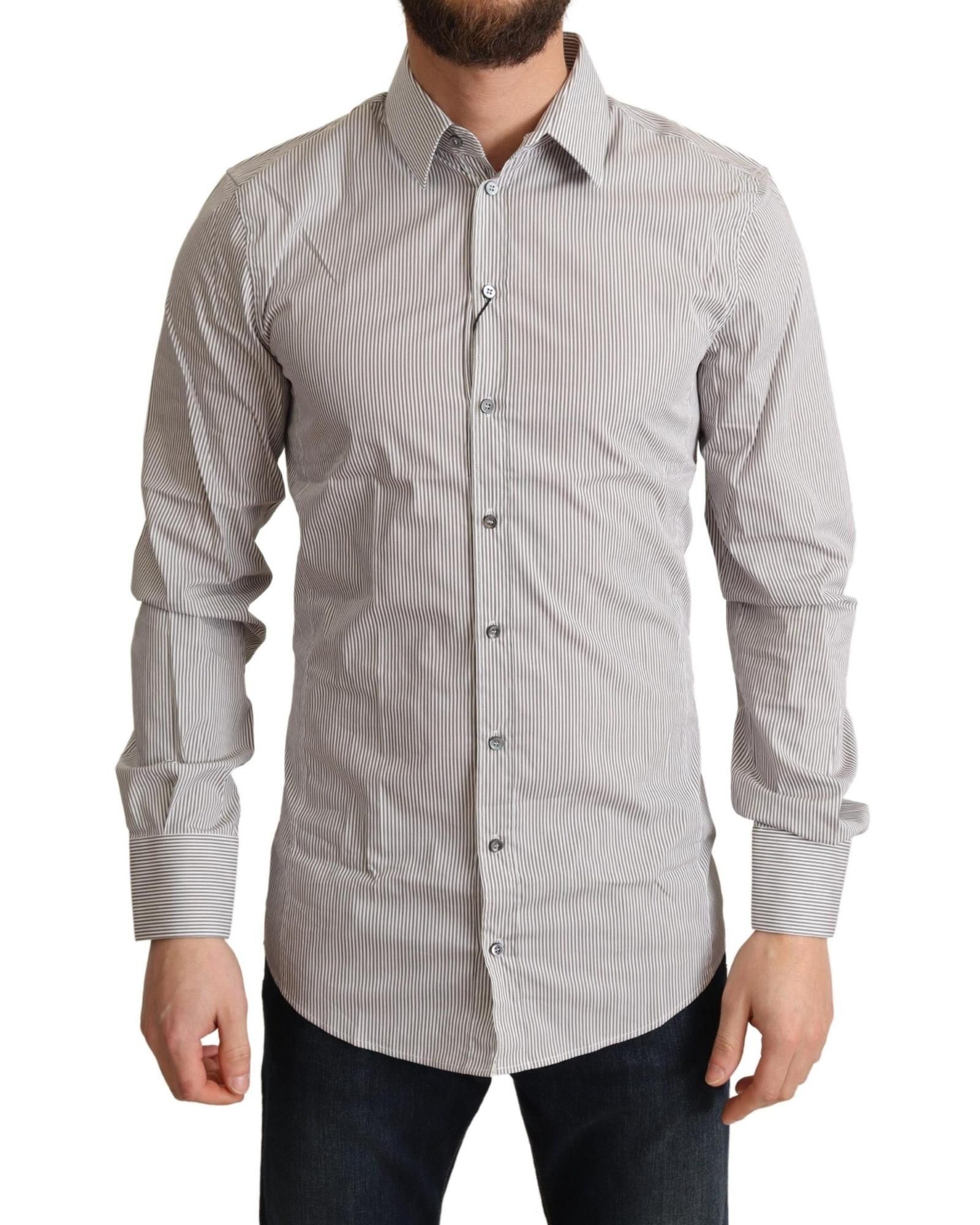 image of Dolce Gabbana Striped Cotton Dress Shirt in Grey, Men's (Size XS)