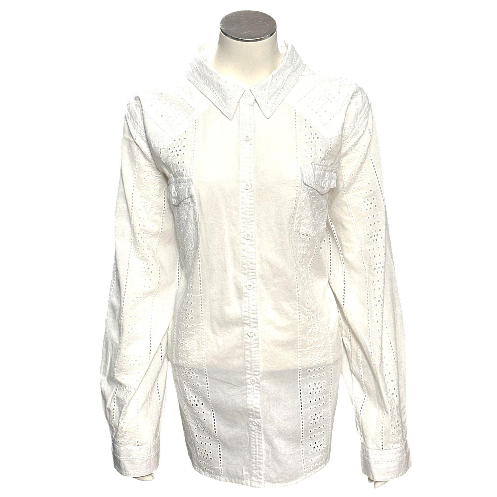 Other CCC Vintage White Long Sleeve Cotton Eyelet Button Up Shirt Size XL / US 12-14 / IT 48-50 - 1 Thumbnail