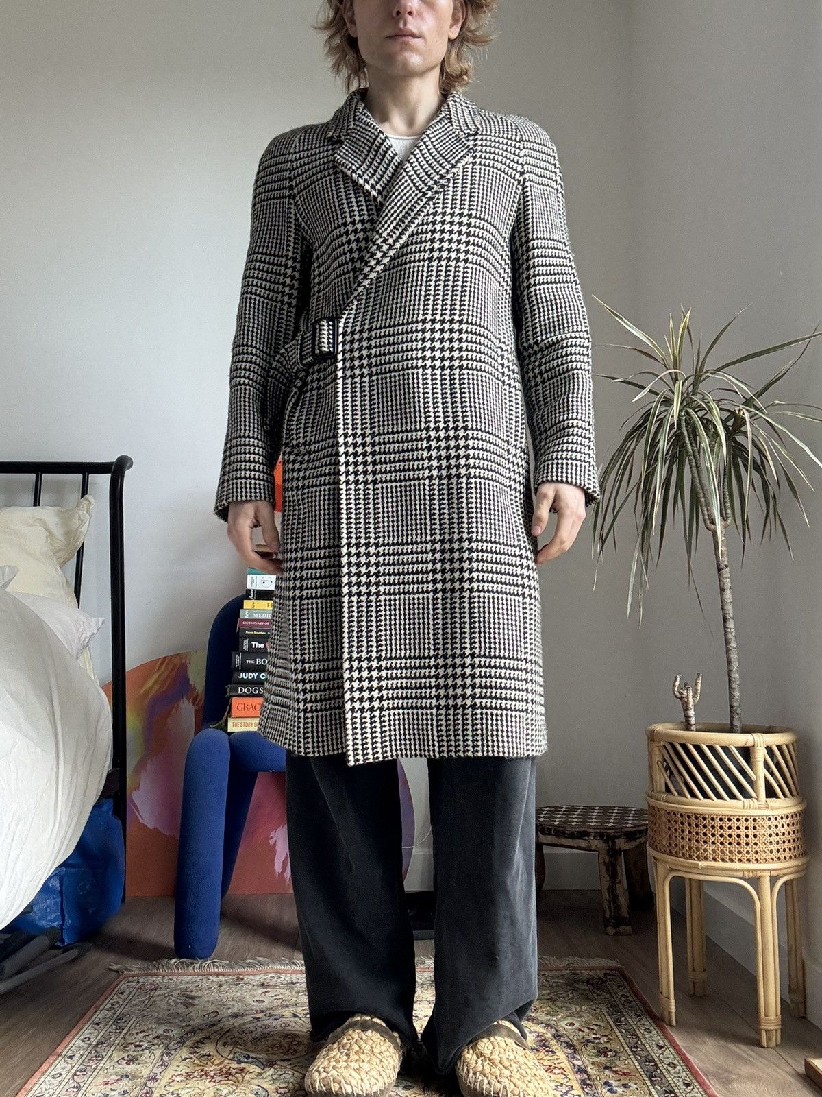 Tagliatore Italian wool houndstooth woven coat black and white Size US M / EU 48-50 / 2 - 2 Thumbnail
