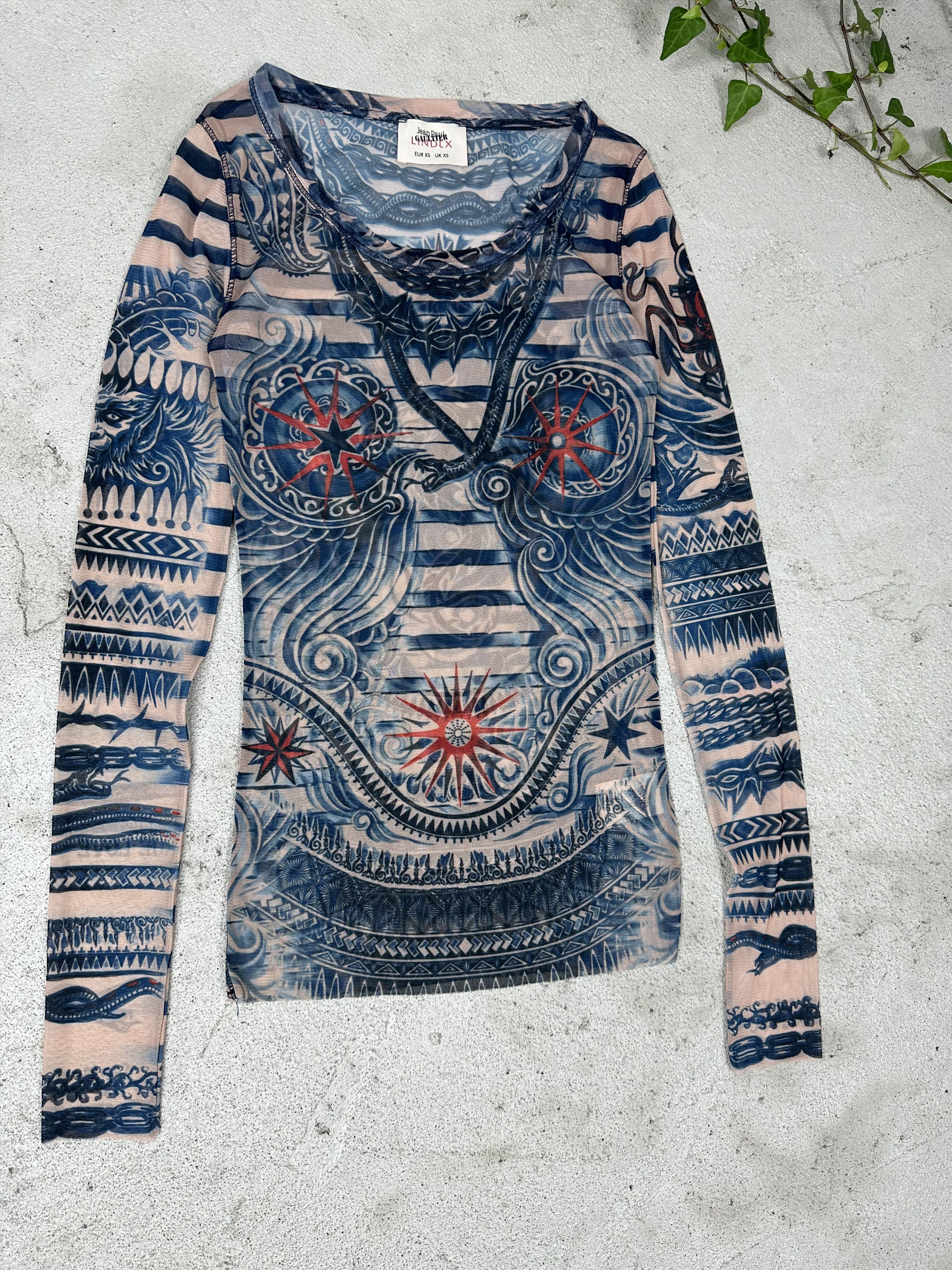 image of Archival Clothing x Avant Garde Jean Paul Gaultier X Lindex Tattoo Mesh Top Longsleeve (Size XS)