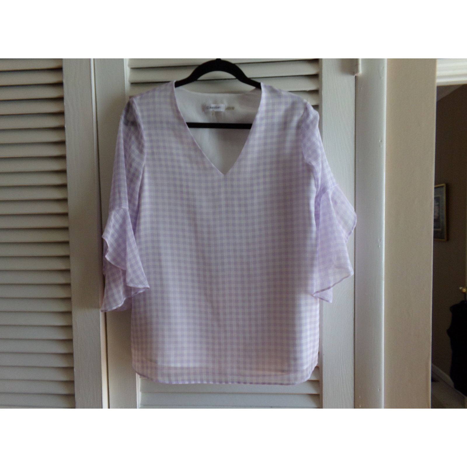 Calvin Klein Vintage Calvin Klein lavender checked blouse S Perfect 90s Size S / US 4 / IT 40 - 1 Thumbnail