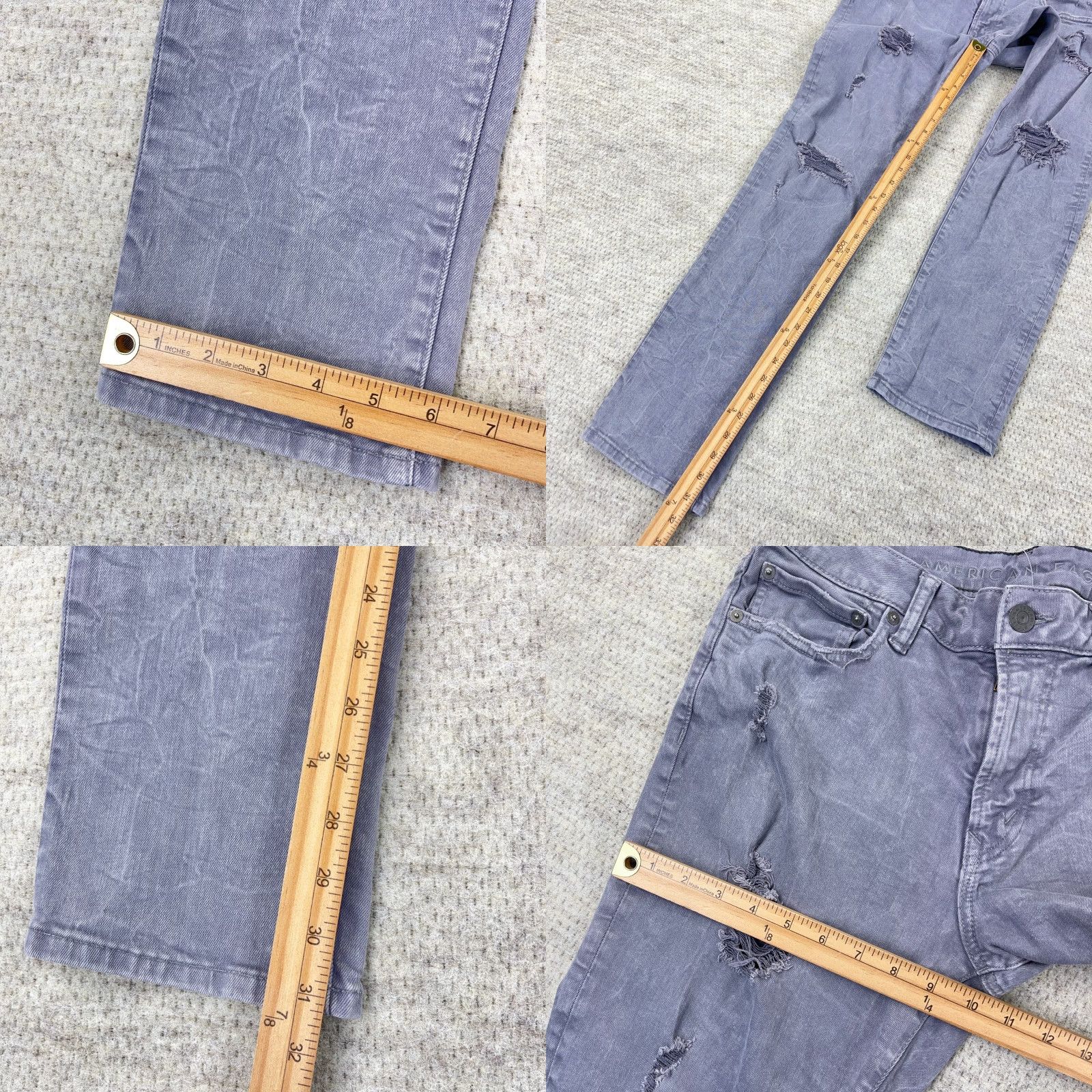 American Eagle Outfitters American Eagle Jeans Men Slim Straight 31x34 Gray Distressed Holes Rips Airflex 5-Pocket Denim Cotton Blend Ship New? Size US 31 - 8 Thumbnail