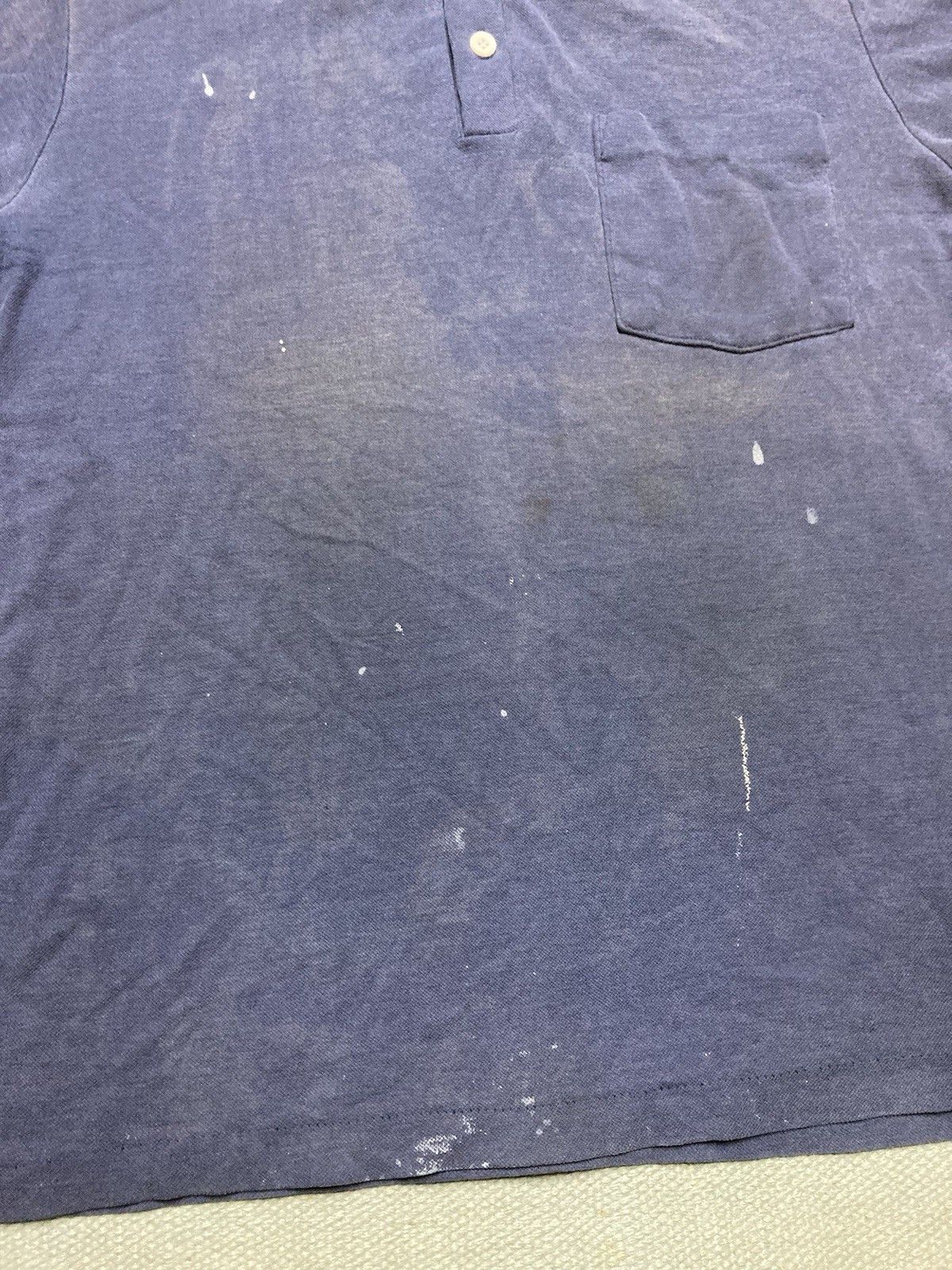 Vintage Vtg 70s polo shirt navy blue faded paint stained worn medium Size US M / EU 48-50 / 2 - 2 Thumbnail