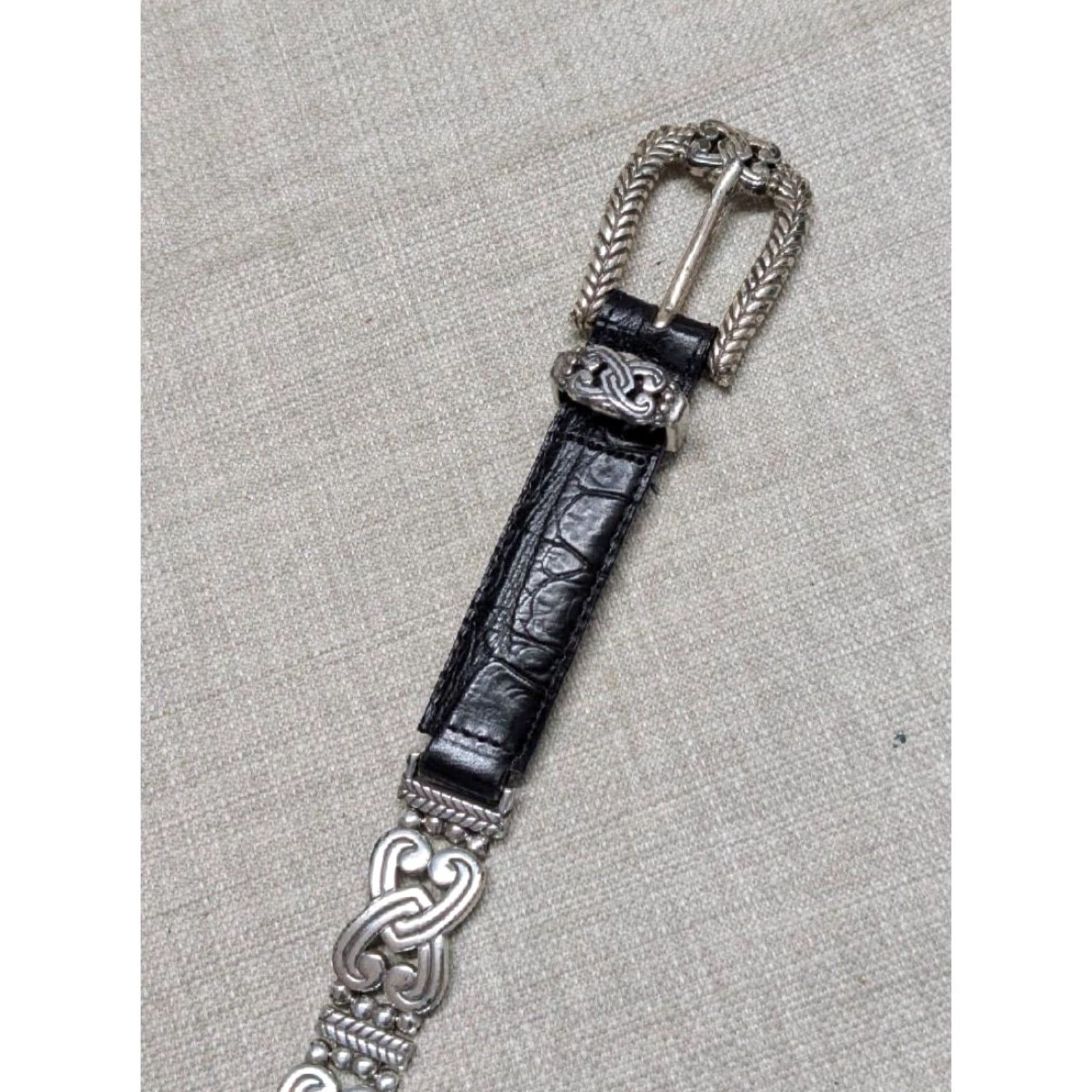 Brighton VINTAGE Brighton belt Women 27-28 black Alligator print 7/8" leather metal chain concho belts Size ONE SIZE - 6 Thumbnail