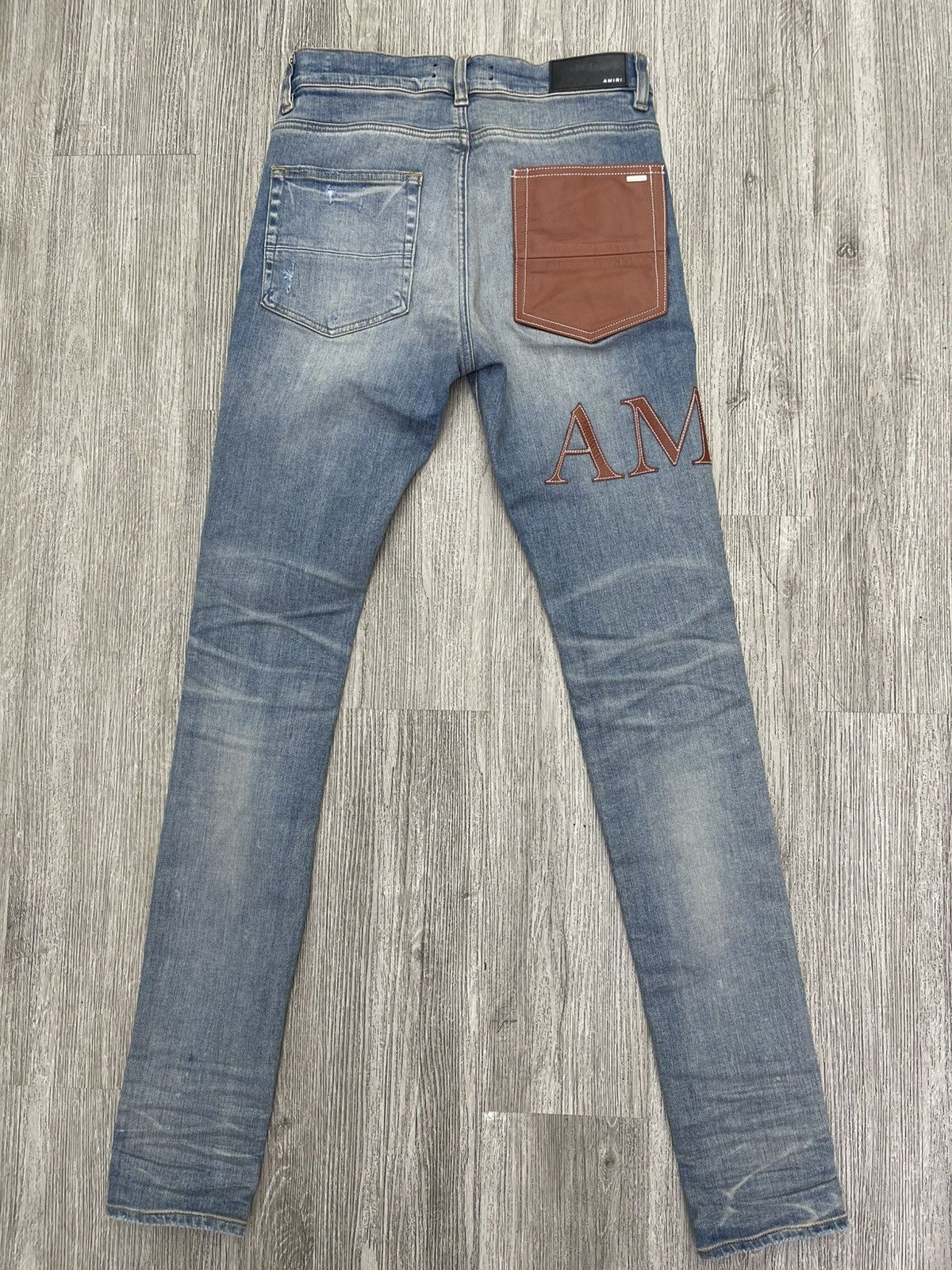 Amiri Amiri Leather Stitch Logo jeans ( brown) Size US 30 / EU 46 - 2 Thumbnail