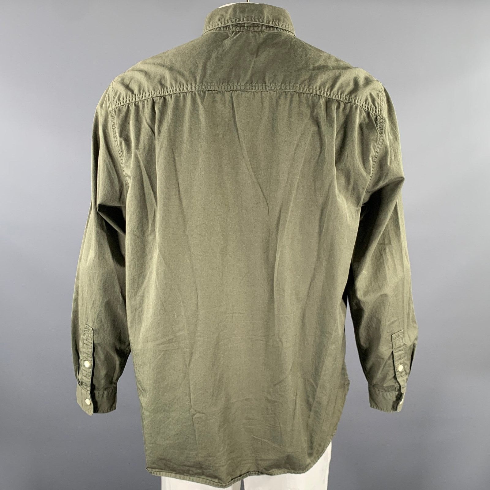 Alex Mill ALEX MILL Green Olive Cotton Pop-Over Long Sleeve Shirt Size US XL / EU 56 / 4 - 3 Thumbnail