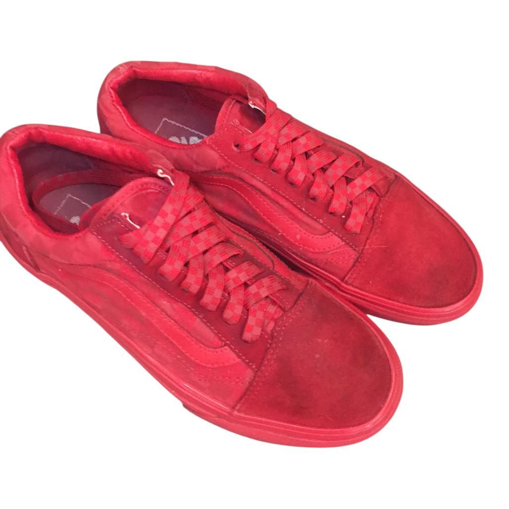 Vans Vans Off The Wall Old Skool Mono Checkerboard Skate Shoe Red Size US 6 / EU 39 - 3 Thumbnail