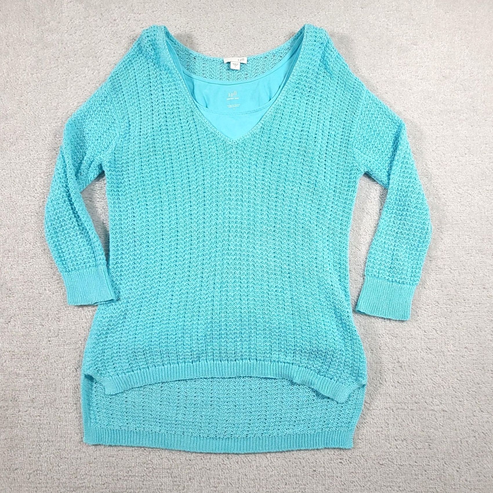 J. Jill J. Jill Sweater Womens Small Blue Crochet Knit Pullover Tank Layered Tunic Top V-Neck 3/4 Sleeve Lightweight All Seasons Size S / US 4 / IT 40 - 2 Thumbnail