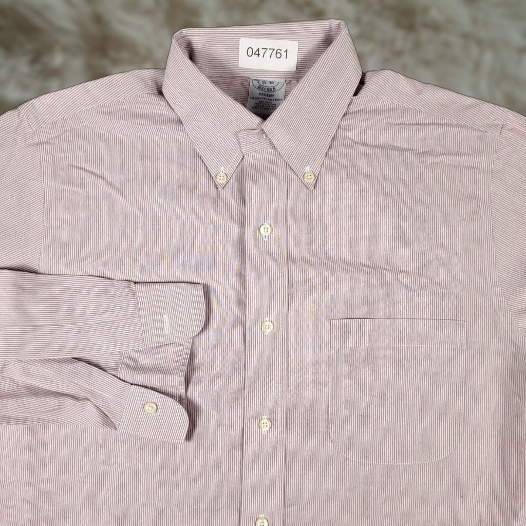 Brooks Brothers Brooks Brothers Dress Shirt Mens 15 Red Striped Long Sleeve Button Up Classic Fit Size 40R - 1 Thumbnail