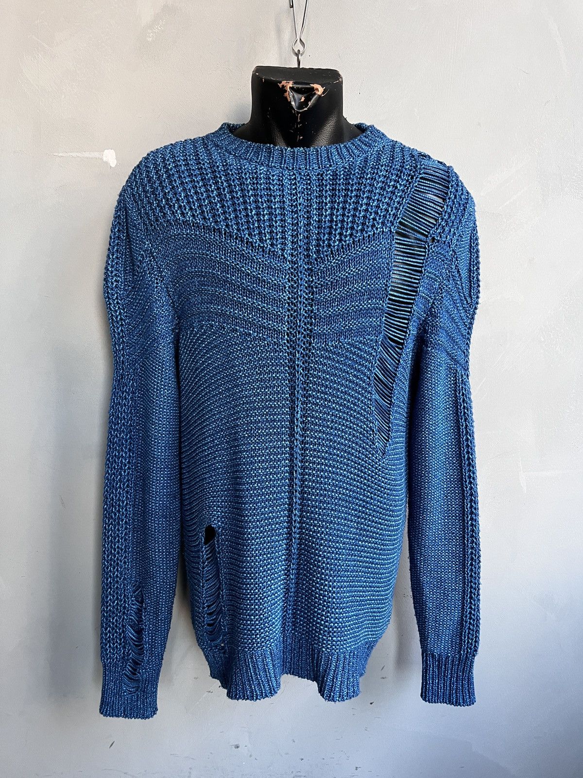 Junya watanabe style diesel blue sweater chunky yarn knitted