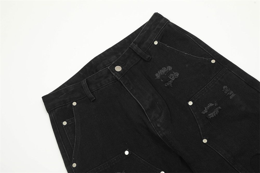 Japanese Brand × Jean Men's washed hip-hop loose straight ripped rivet jeans Size US 32 / EU 48 - 4 Thumbnail