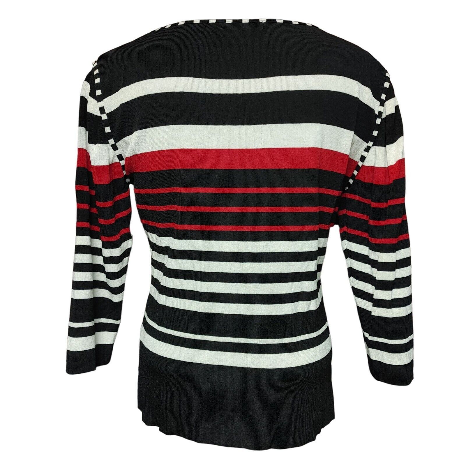 Other Dressbarn Women's Black/Red/White Striped Long Sleeve Top L Size L / US 10 / IT 46 - 2 Thumbnail