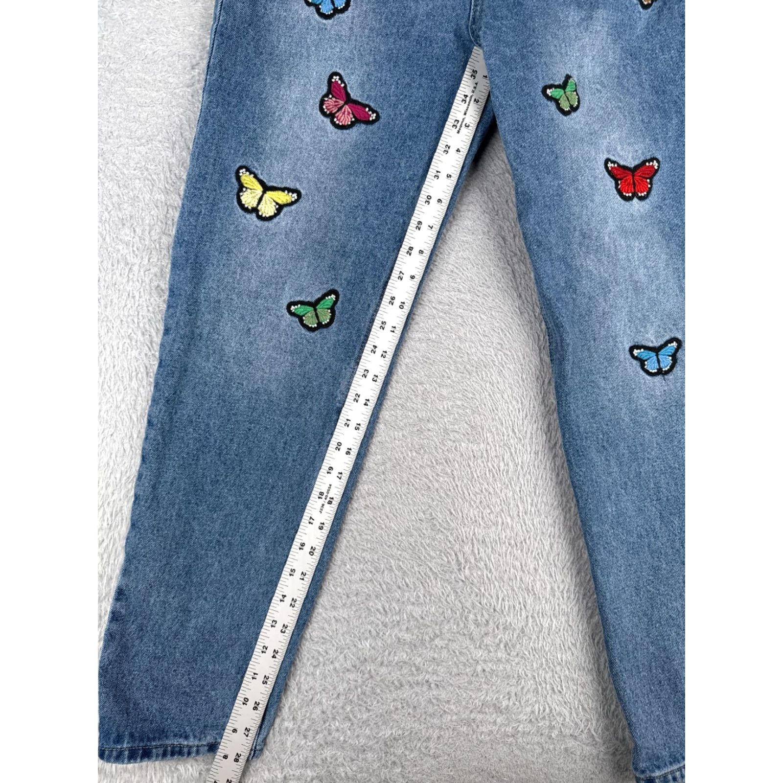 Vintage Jeans Womens 29 Blue Denim Straight Leg High Rise Butterfly Patches 29x29 Cotton Size 29" - 6 Thumbnail