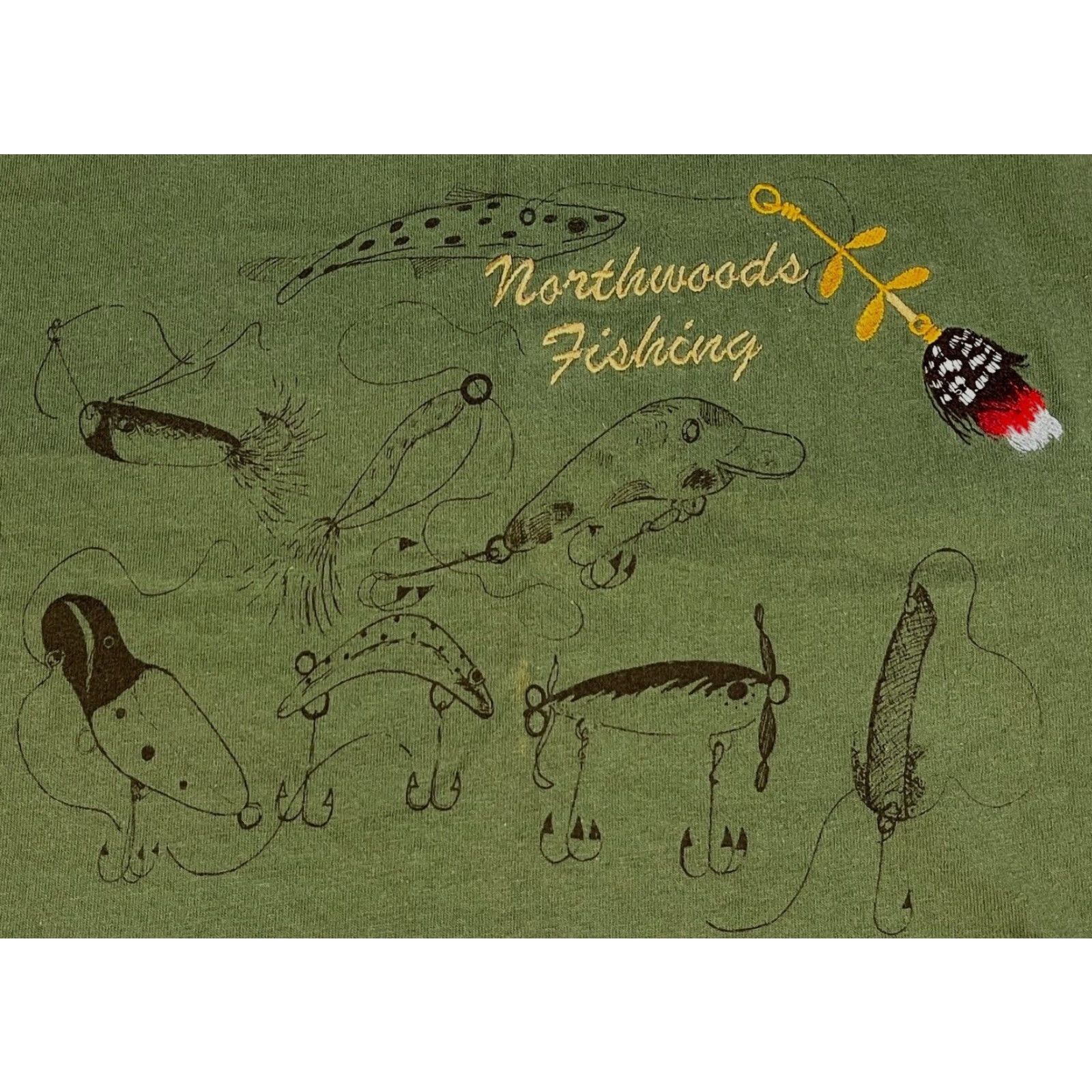 Lee VINTAGE Lee Men's 90s Northwoods Fishing T-Shirt Embroidered Made in USA Sz L Green Cotton Short Sleeve Crew Neck Size US L / EU 52-54 / 3 - 3 Thumbnail