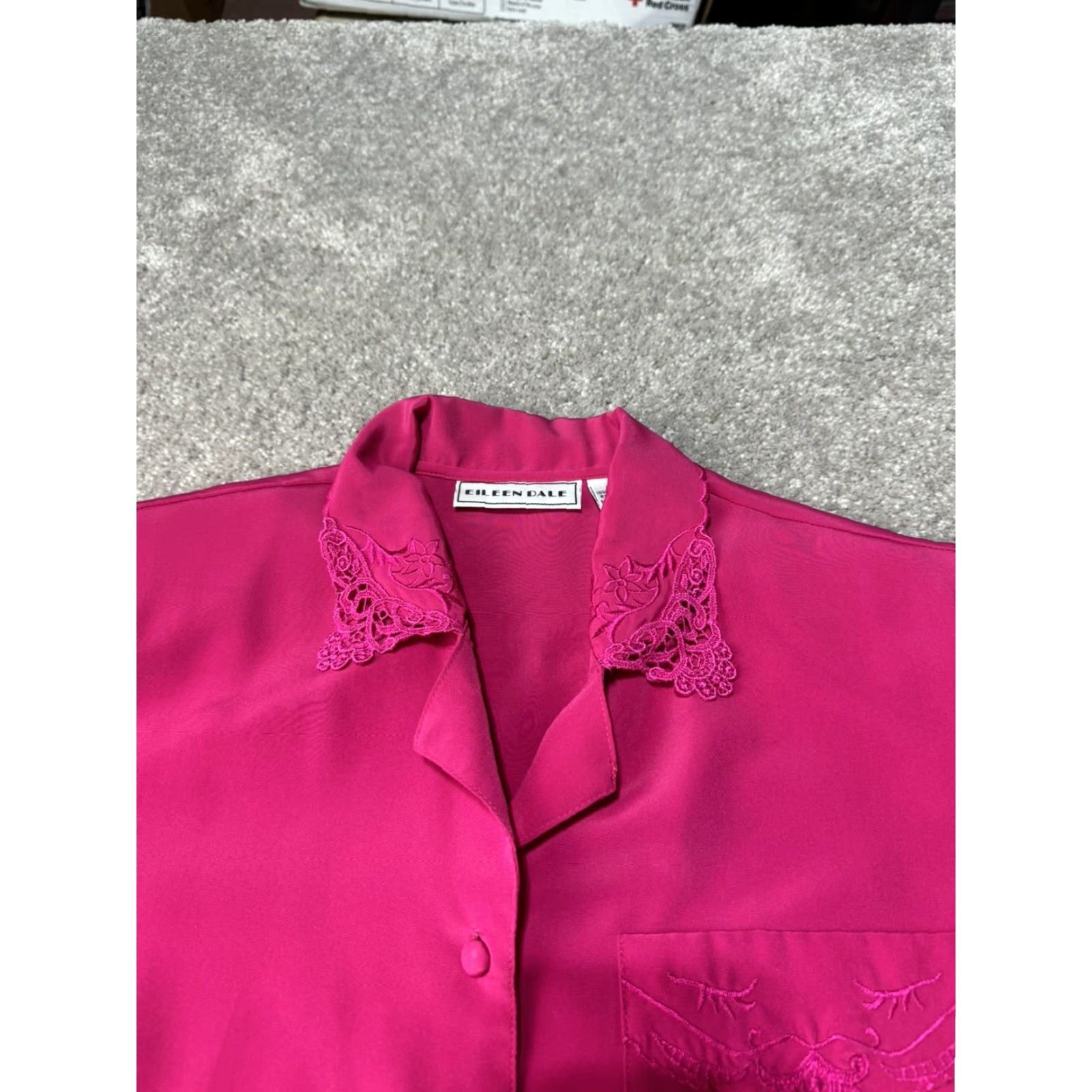 Vintage VINTAGE 80s Hot Pink Top Womens 8 Shoulder Pads Korea Dainty Lace Fairy Barbie Shirt 1980s Pink Womens 8 Size M / US 6-8 / IT 42-44 - 4 Thumbnail
