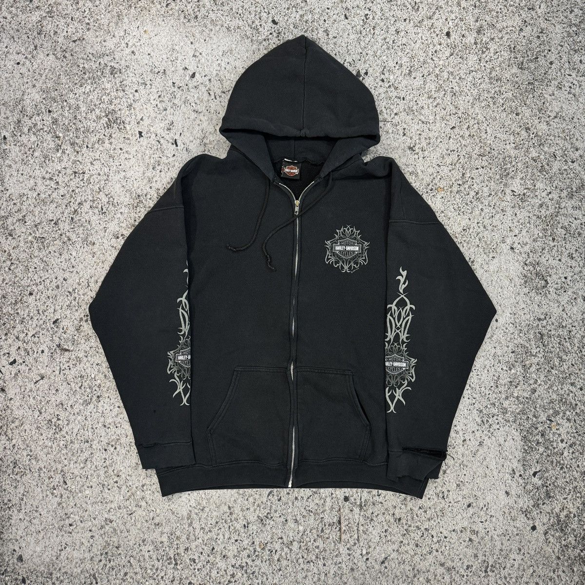 Harley Davidson Thrashed Faded Distressed Harley Hoodie ERD Grunge Chrome Size US XXL / EU 58 / 5 - 1 Thumbnail