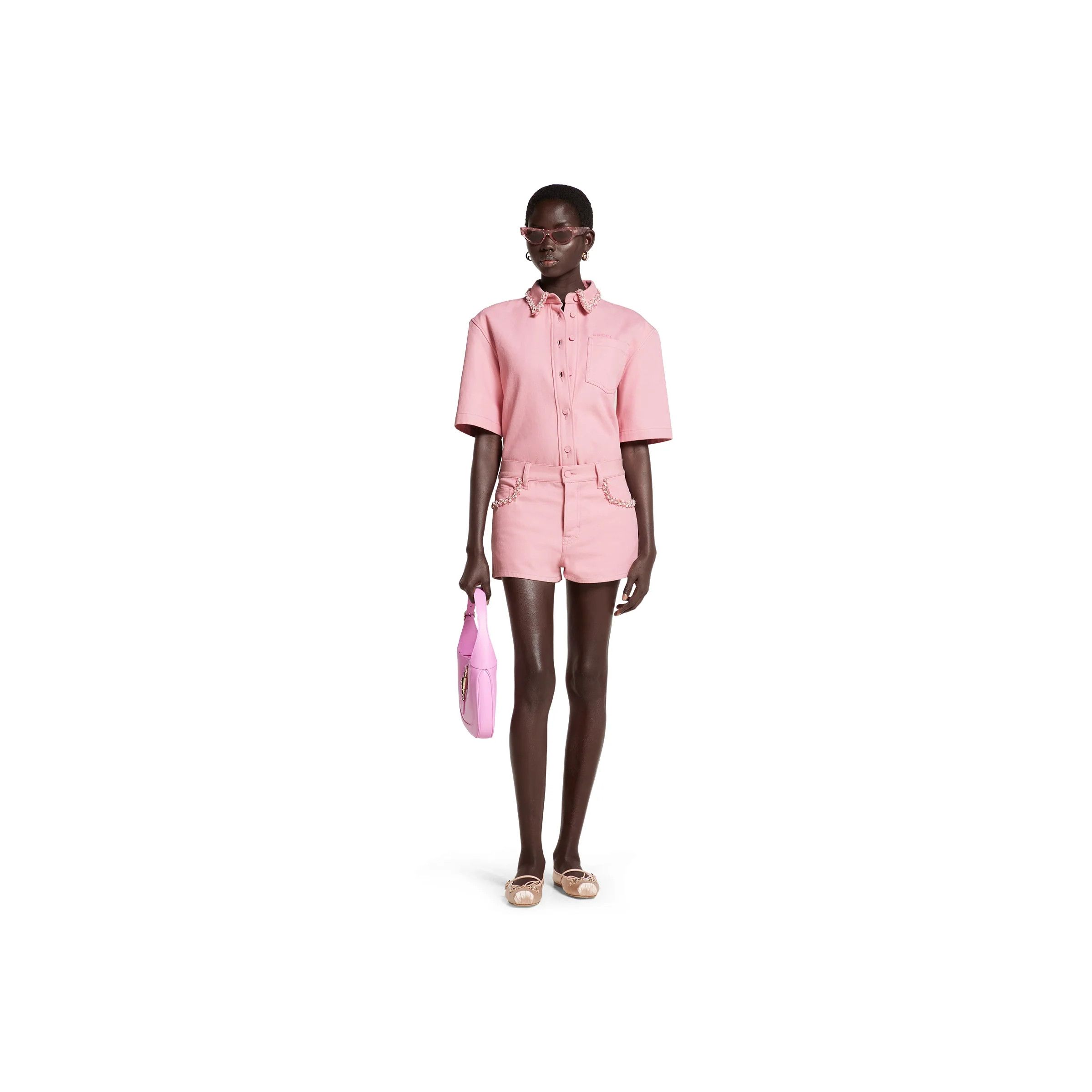 Gucci o1B3y1r0526 Denim Shirt With Embroidery in Pink Size M / US 6-8 / IT 42-44 - 2 Thumbnail