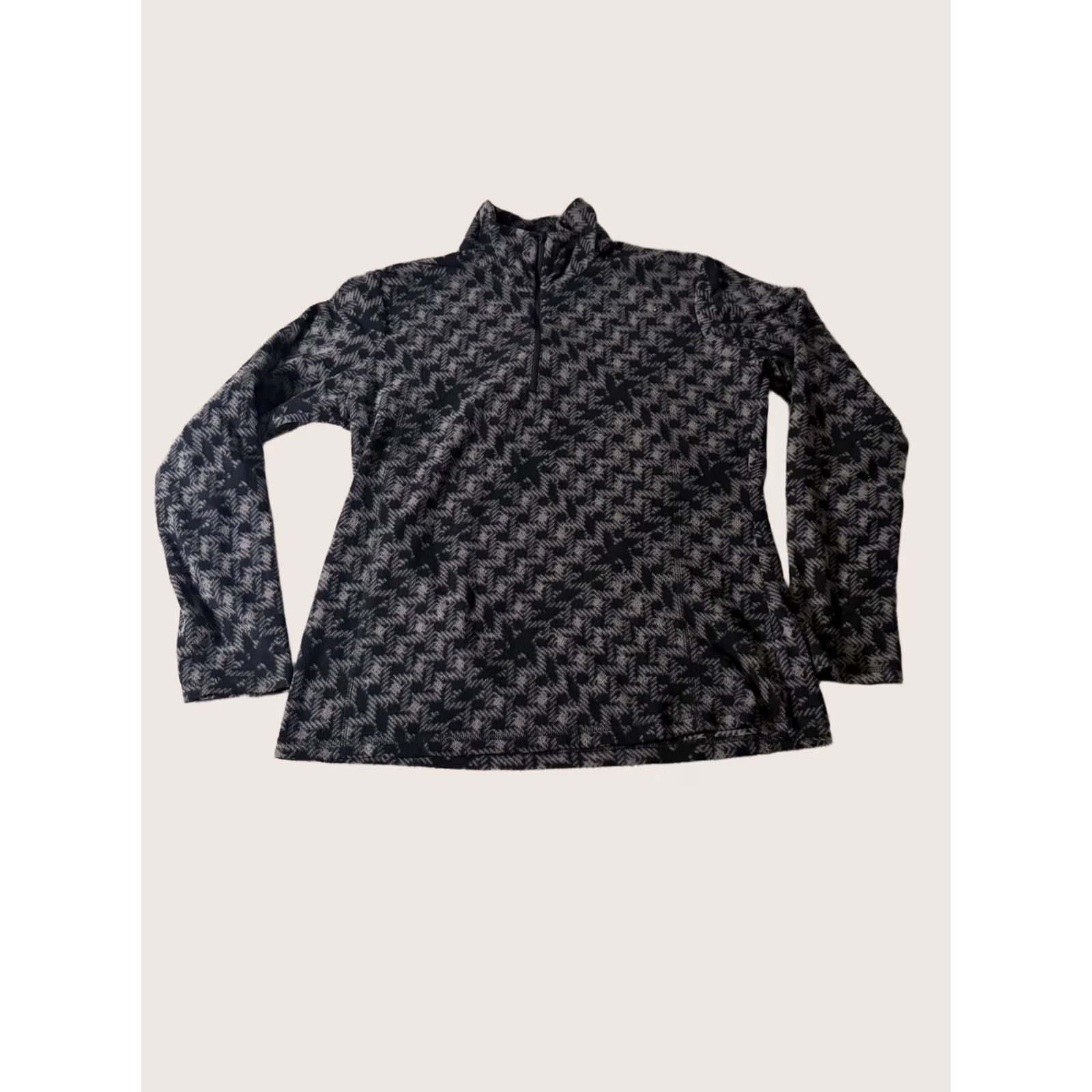 Vintage Columbia Pullover Womens Large Black Quarter Zip Fleece Geometric Mock Neck Size L / US 10 / IT 46 - 1 Thumbnail