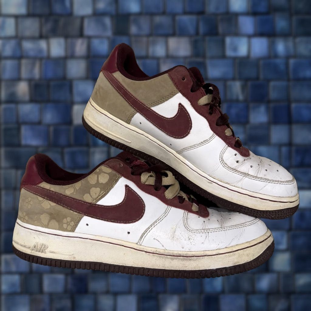 Nike VINTAGE Nike Air Force 1 82 Hawaii Flower Gold Maroon 315115-162 Womens 9.5 Sneakers Distress Size US 7 / IT 37 - 1 Thumbnail