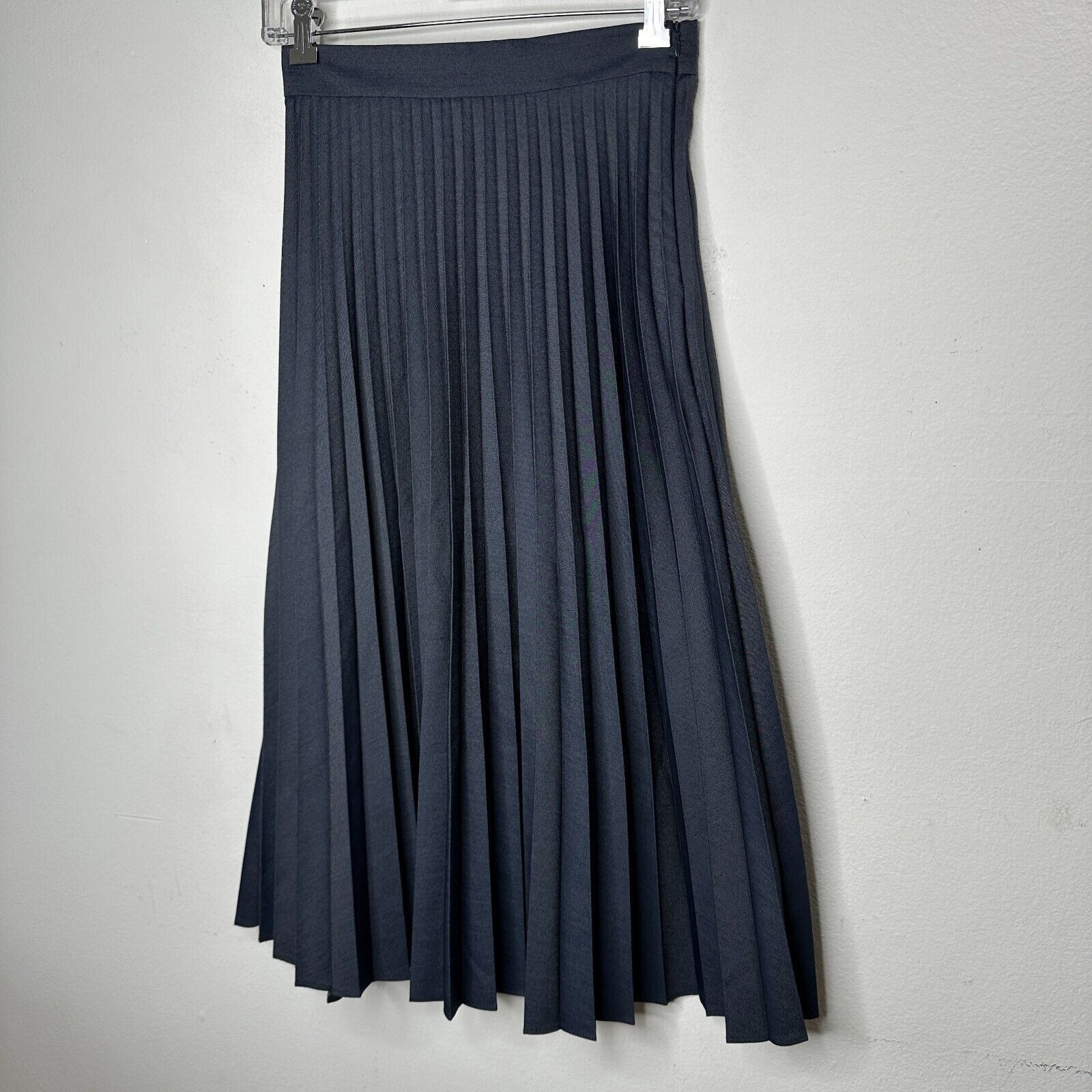 Zara Zara Dark Blue Box Pleat Denim Look Midi Skirt Side Zip XS Size 25" / US 0 / IT 36 - 2 Thumbnail