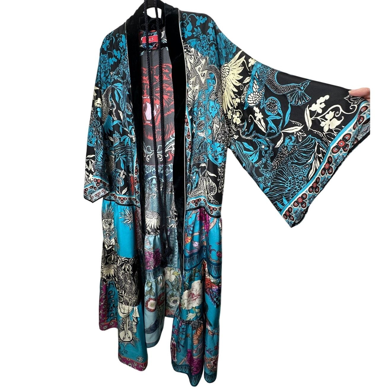 F.R.S F.R.S. Cream Black Blue Red Multi Bird Floral Tiger Kimono M Size 27" / US 4 / IT 40 - 4 Thumbnail