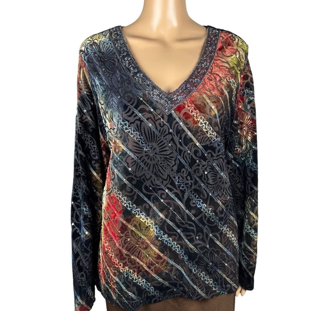 Coldwater Creek New Coldwater Creek Velvet Burnout Long Sleeve Top Size L Size L / US 10 / IT 46 - 2 Thumbnail