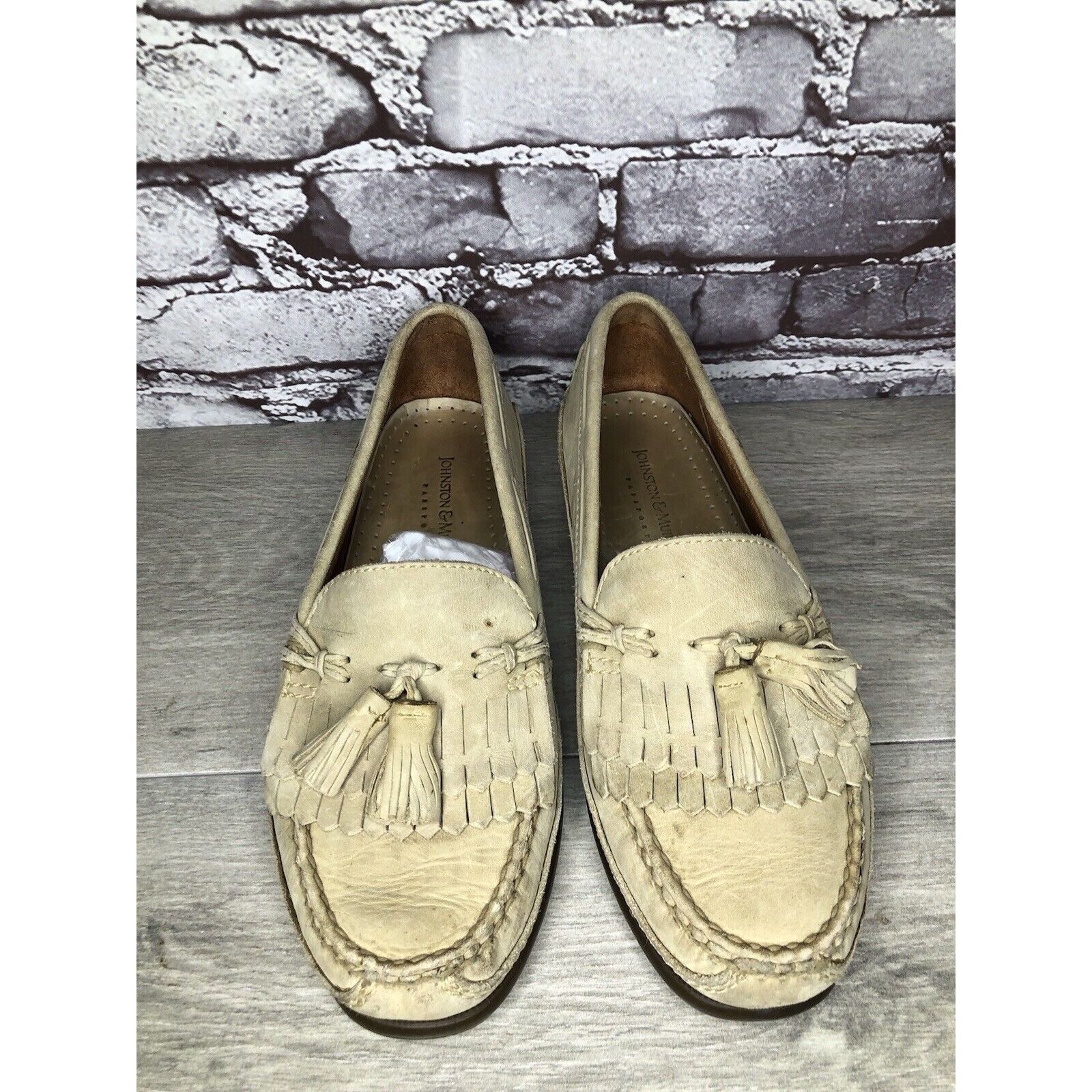 Johnston & Murphy Johnston Murphy Passport Beige Leather Tassel Kiltie Loafers Size US 8.5 / EU 41-42 - 2 Thumbnail