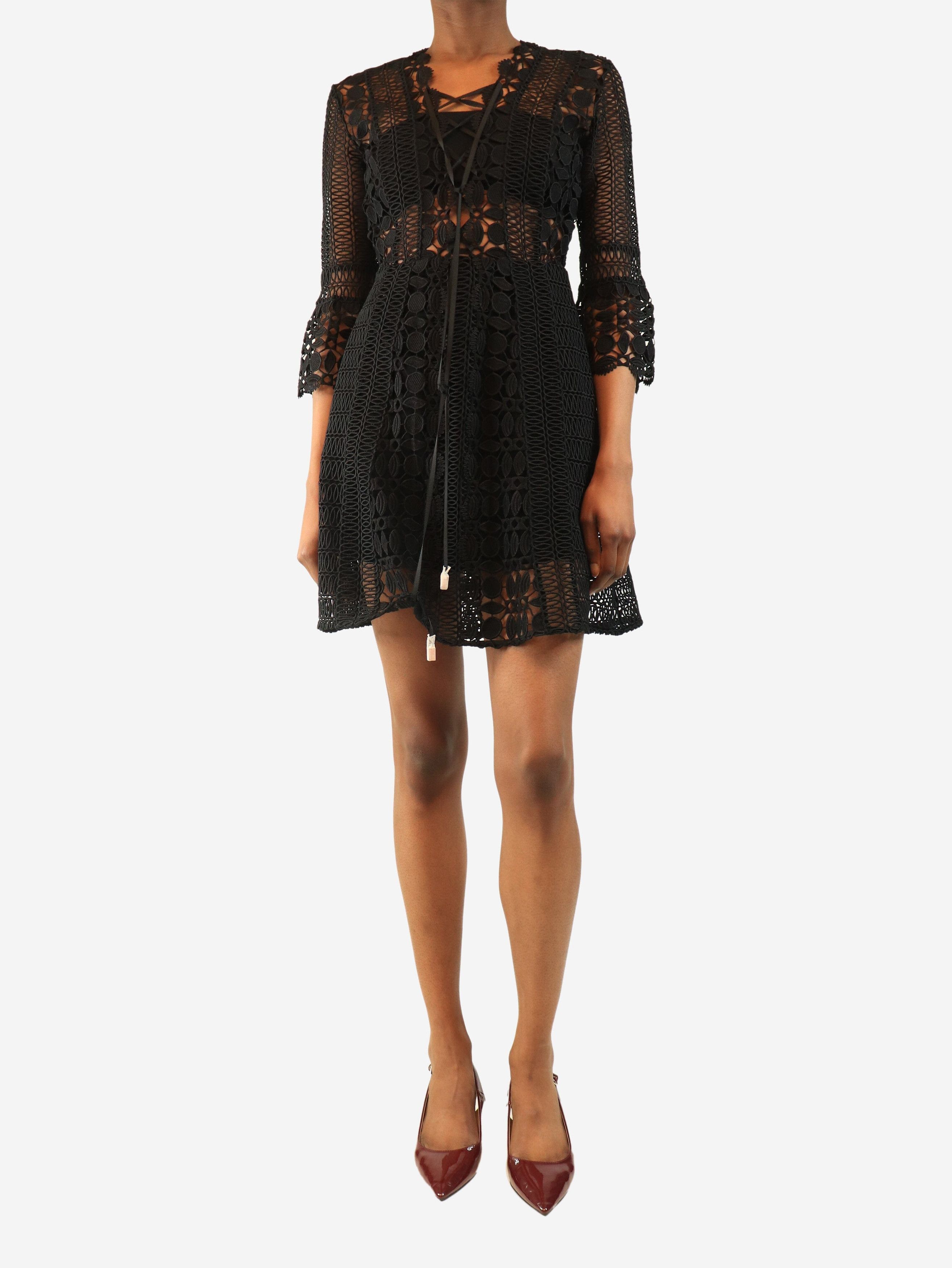 Self-Portrait Black A-line lace-up dress - UK 8 Size S / US 4 / IT 40 - 1 Thumbnail