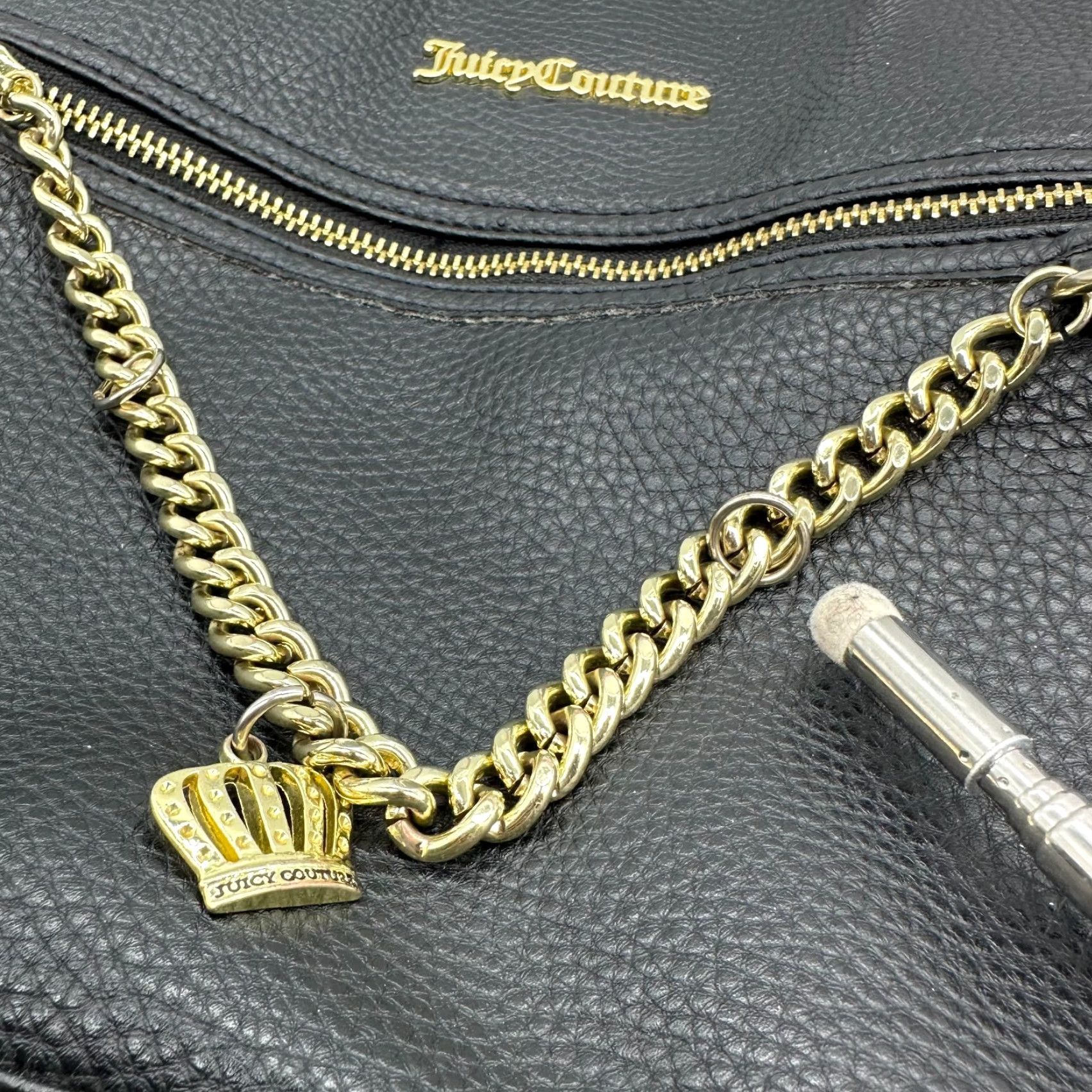 Juicy Couture Juicy Couture Shoulder Bag Women Medium Black Leather Gold Hardware Zipper Pebble Seas the Day Size ONE SIZE - 6 Thumbnail