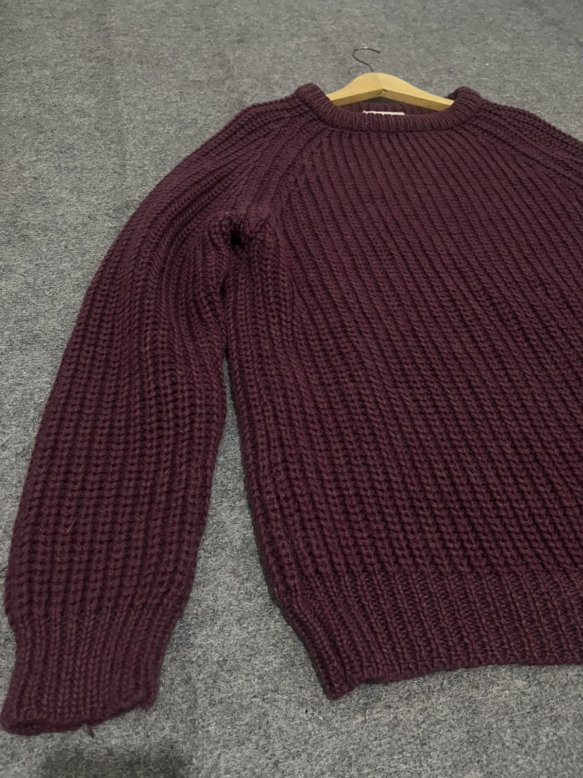 Paul Harnden Shoemakers Antique Chunky Knit Lambswool Sweater Burgundy Size US XL / EU 56 / 4 - 13 Thumbnail