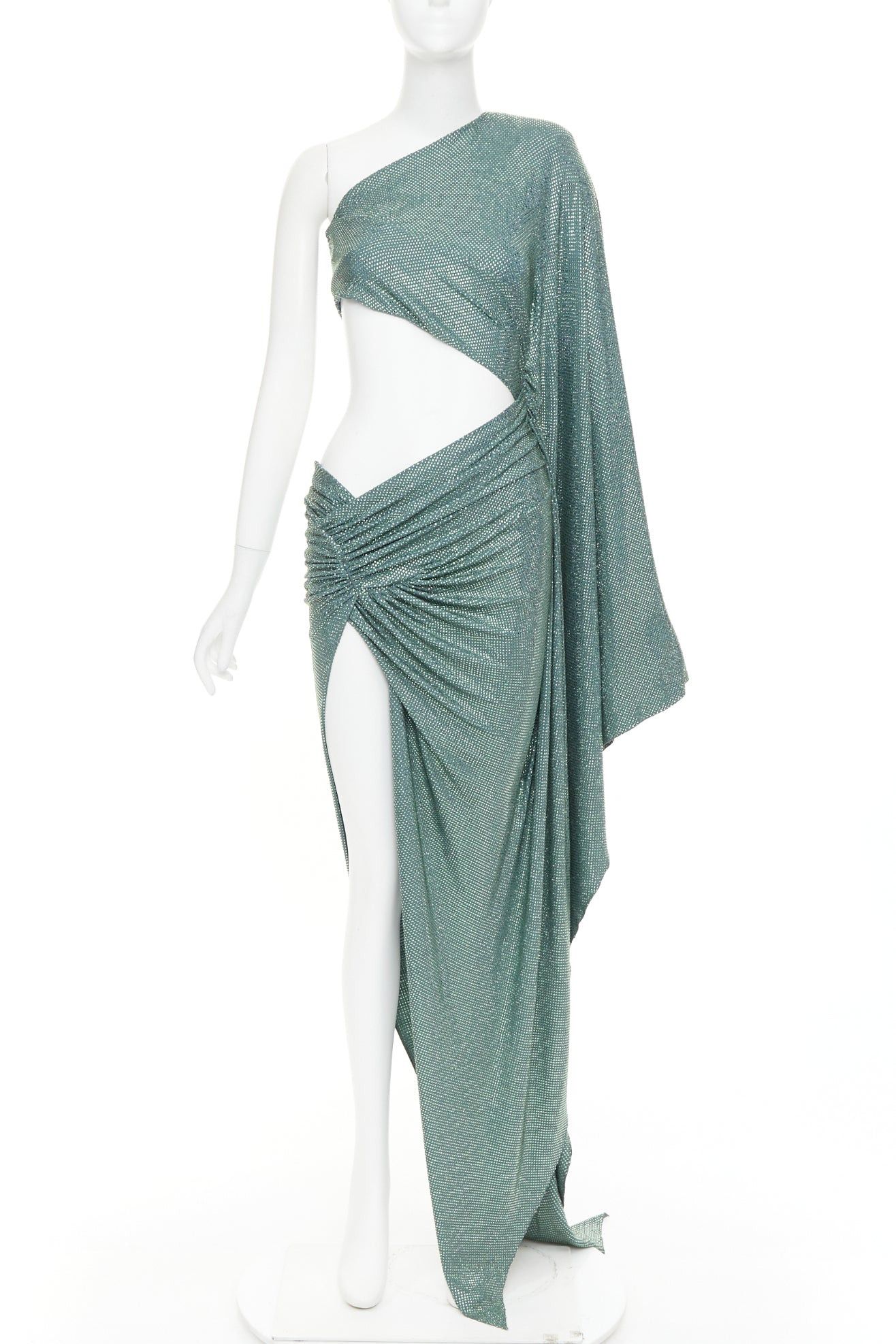 Alexandre Vauthier rare ALEXANDRE VAUTHIER COUTURE SS2022 Runway green strass crystal cut out asymmetric drape dress Size S / US 4 / IT 40 - 1 Thumbnail