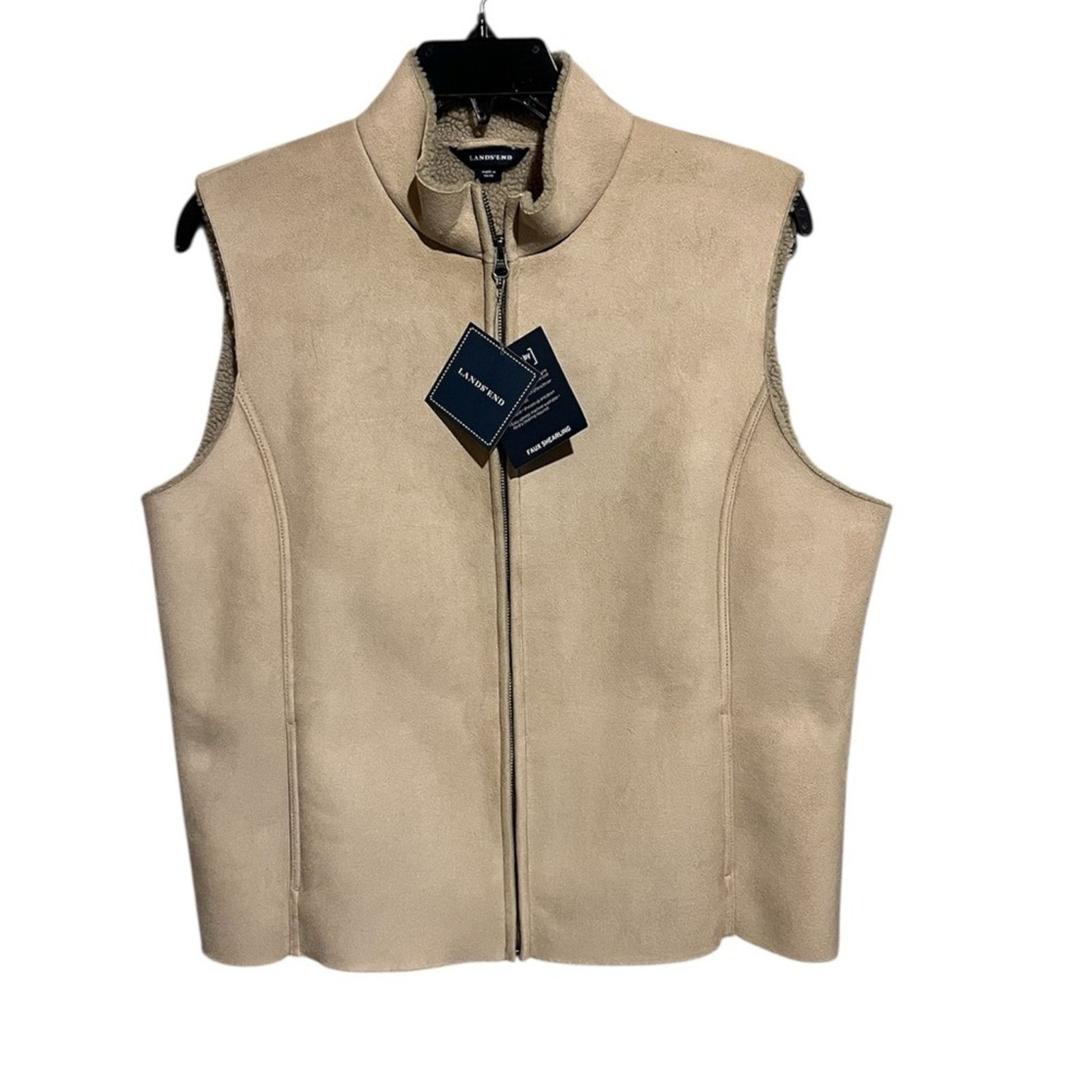 Lands' End LANDS END Faux Suede Leather Vest NWT Camel Tan Sherpa Lined Size XL / US 12-14 / IT 48-50 - 1 Thumbnail