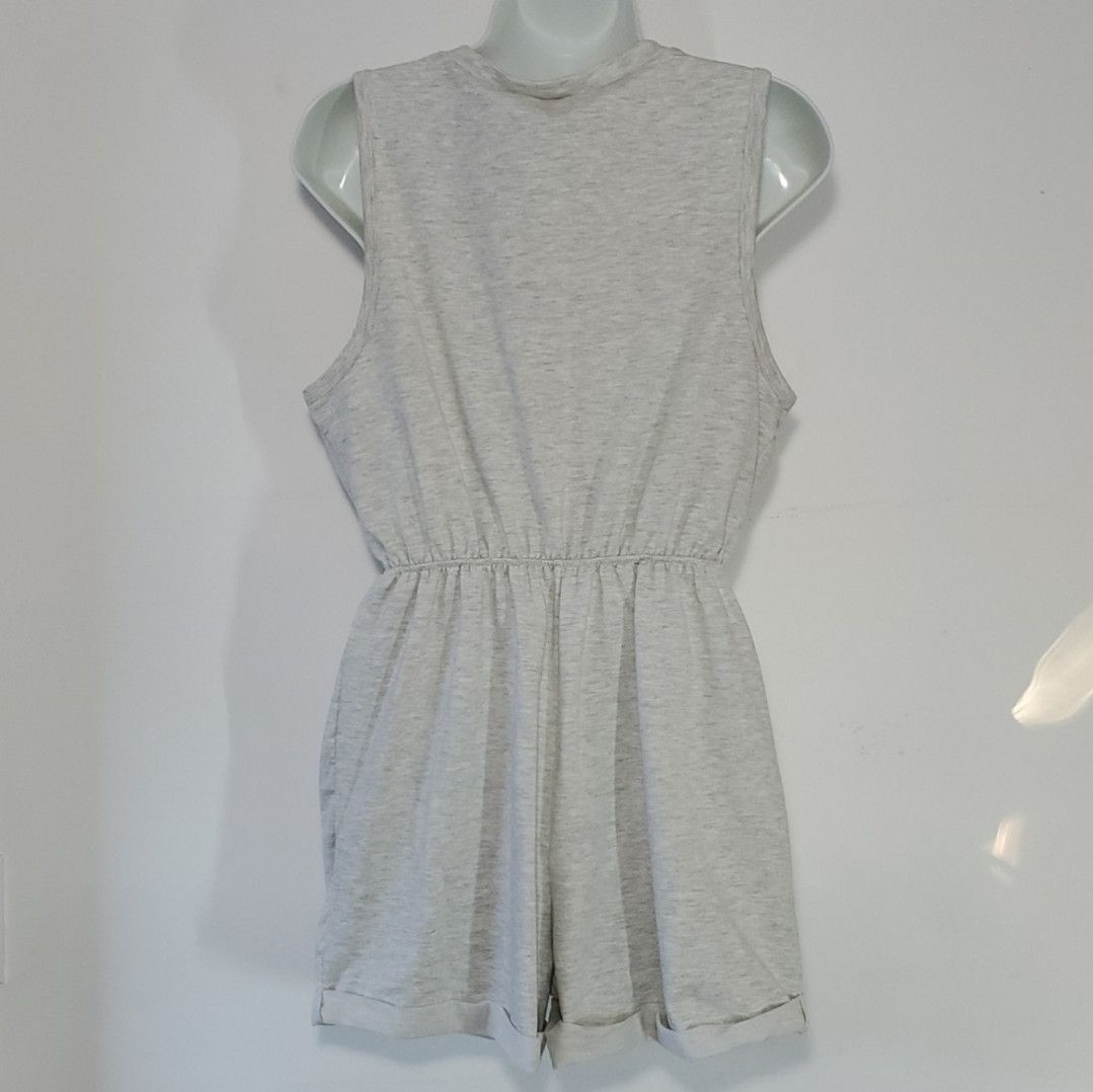 Fashion Nova Fashion Nova Size L Romper Grey Jersey Stretchy Tie Lace Up Size 34" / US 12 / IT 48 - 2 Thumbnail