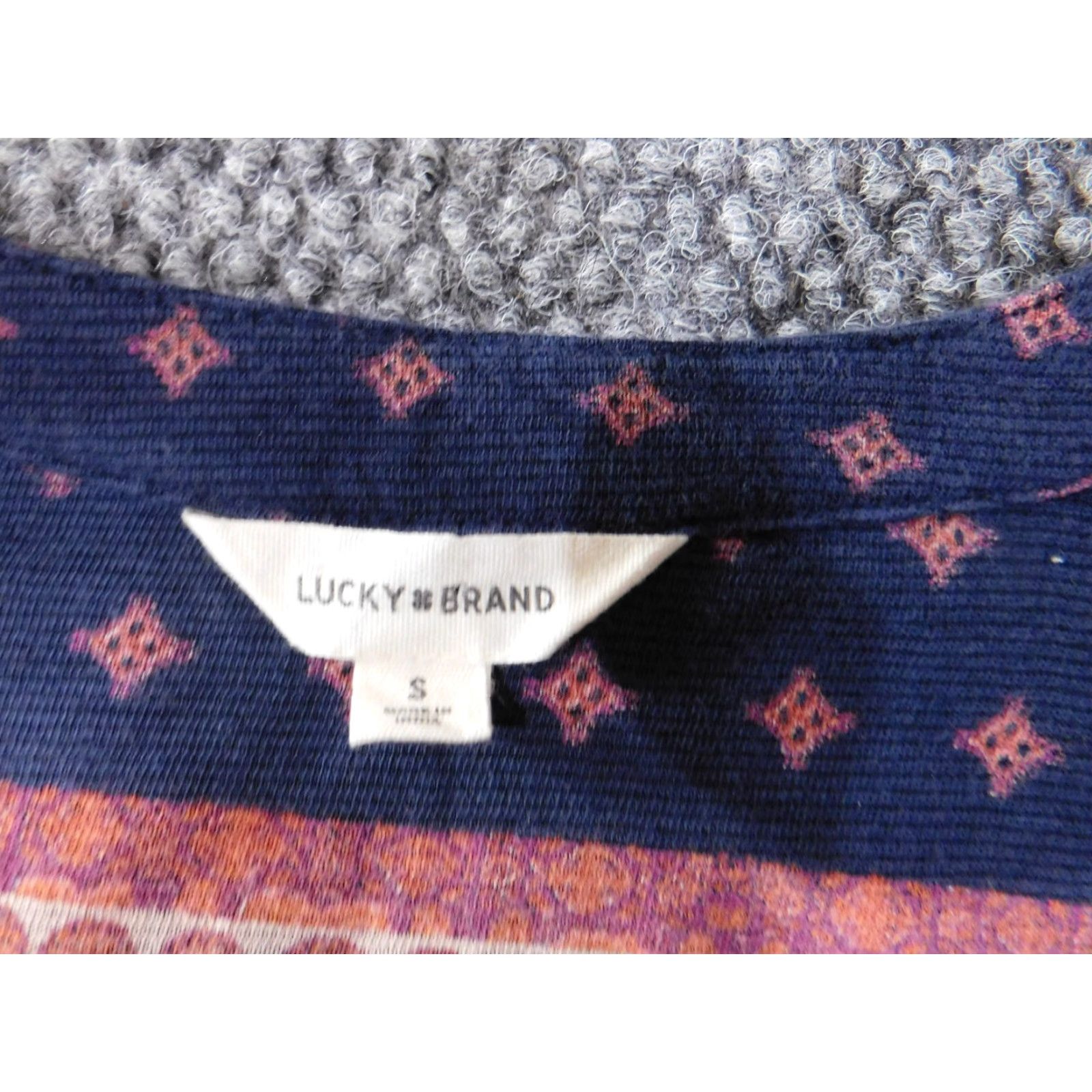 Lucky Brand Lucky Brand Blue Geometric Knit Pullover Cotton Linen Viscose Women Blouse Short Sleeve Round Neck Casual S Small Womens Regular Stretch Size S / US 4 / IT 40 - 4 Thumbnail