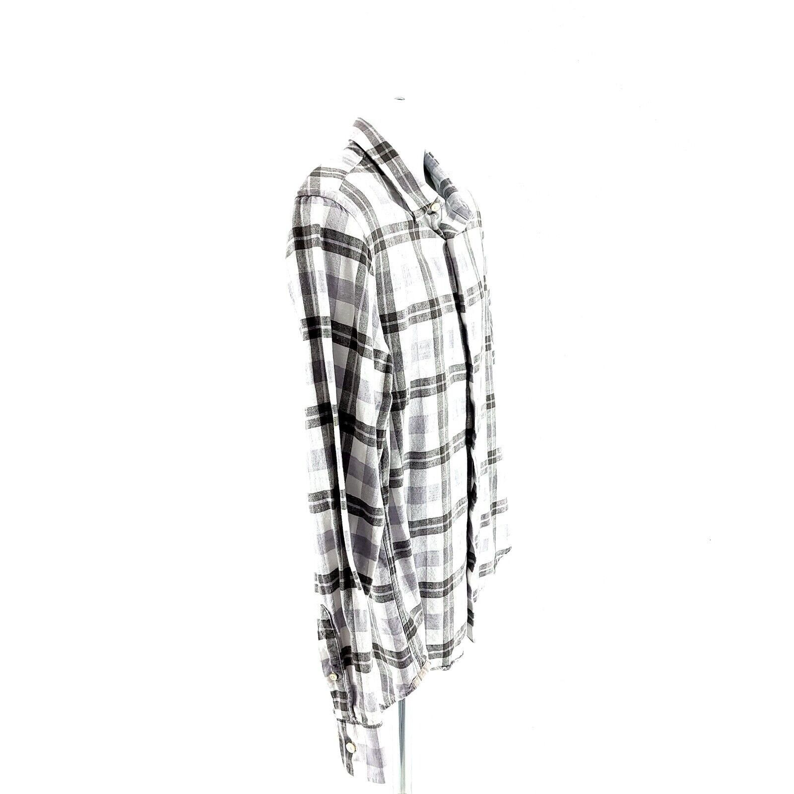 Banana Republic Banana Republic Linen Blend Gray White Plaid Large Collared Size US L / EU 52-54 / 3 - 7 Thumbnail