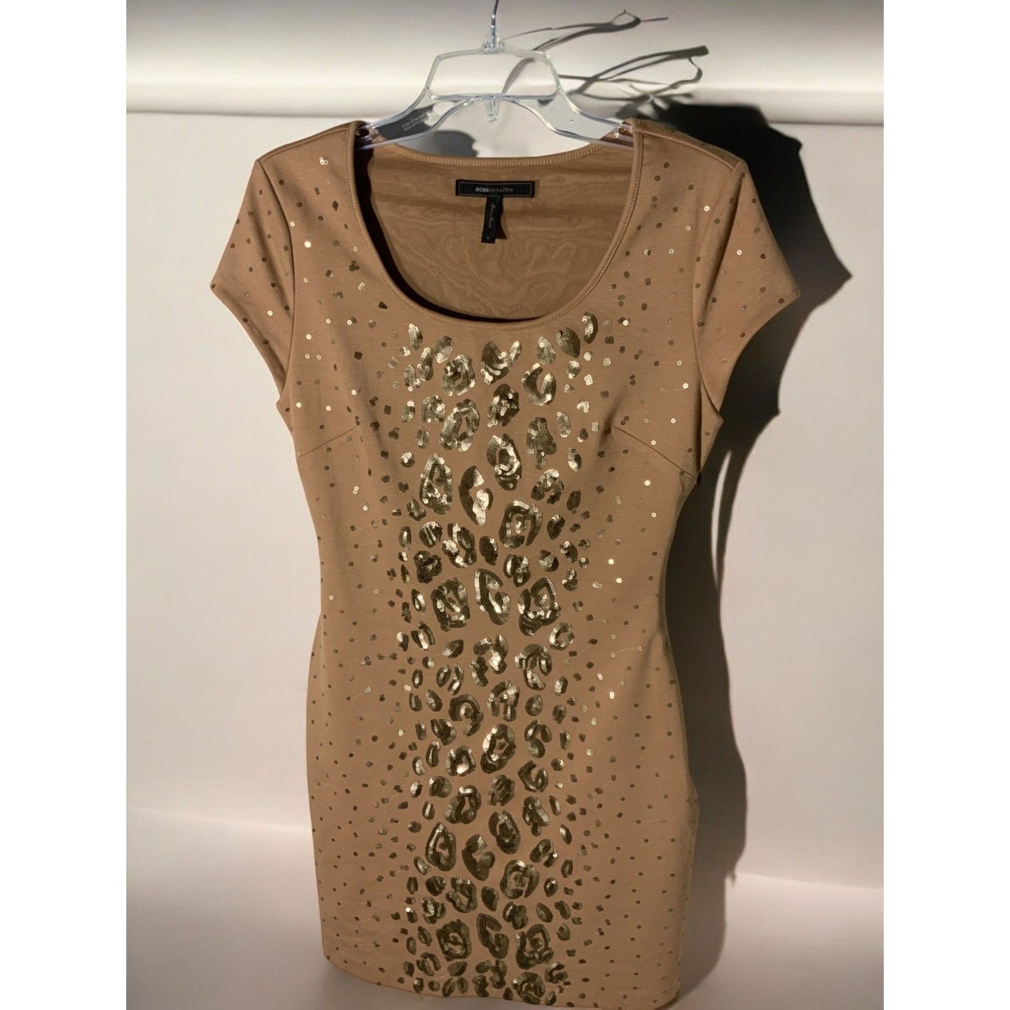 Bcbgmaxazria BCBGMaxazria Womens Camel Leopard Sequin Mini Dress Small Size S / US 4 / IT 40 - 5 Thumbnail