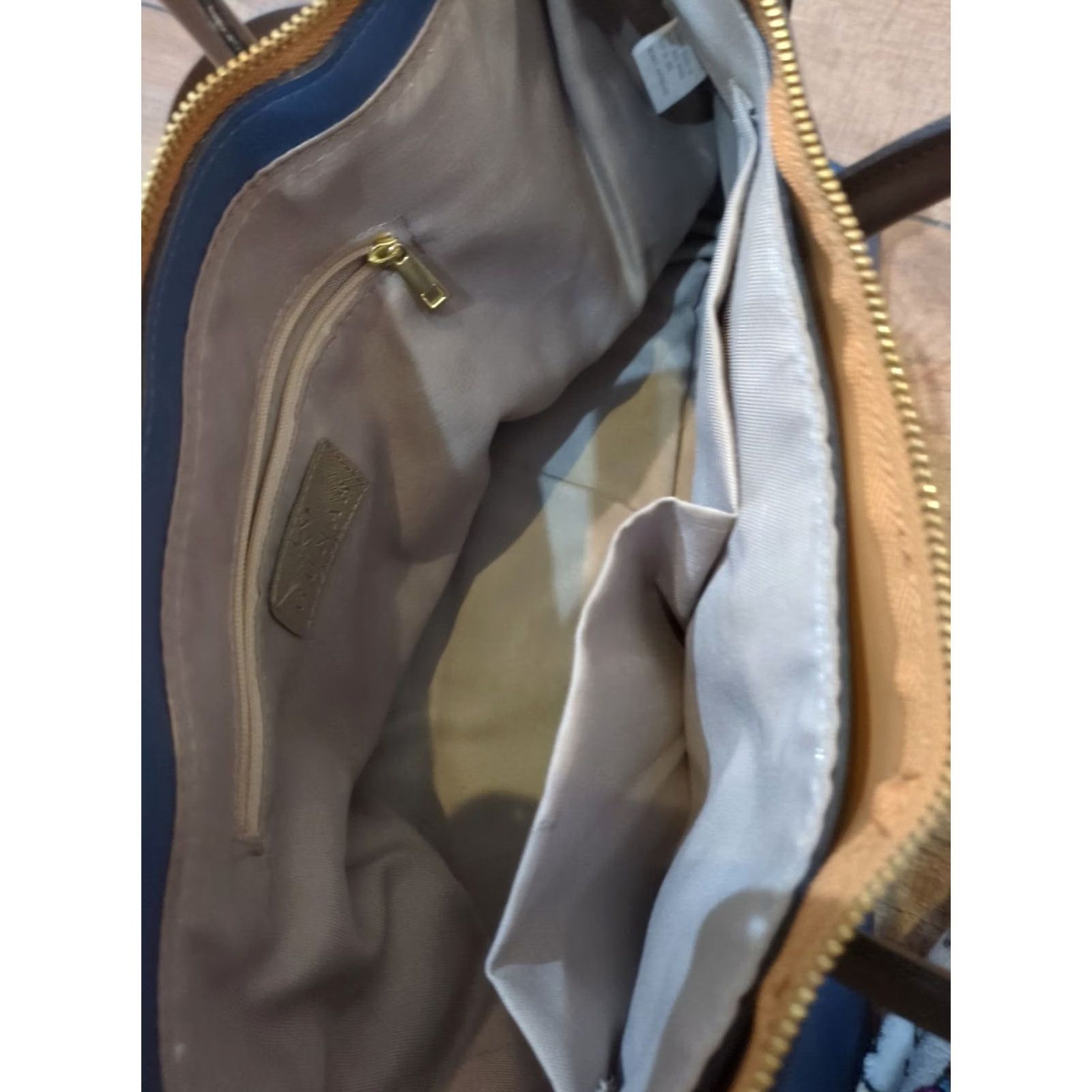 Vintage Gunas vegan leather navy purse handbag Shoulder Strap Large Women Navy Brown Gold 15in 11in 10in Detachable Strap Vintage: No Size ONE SIZE - 4 Thumbnail