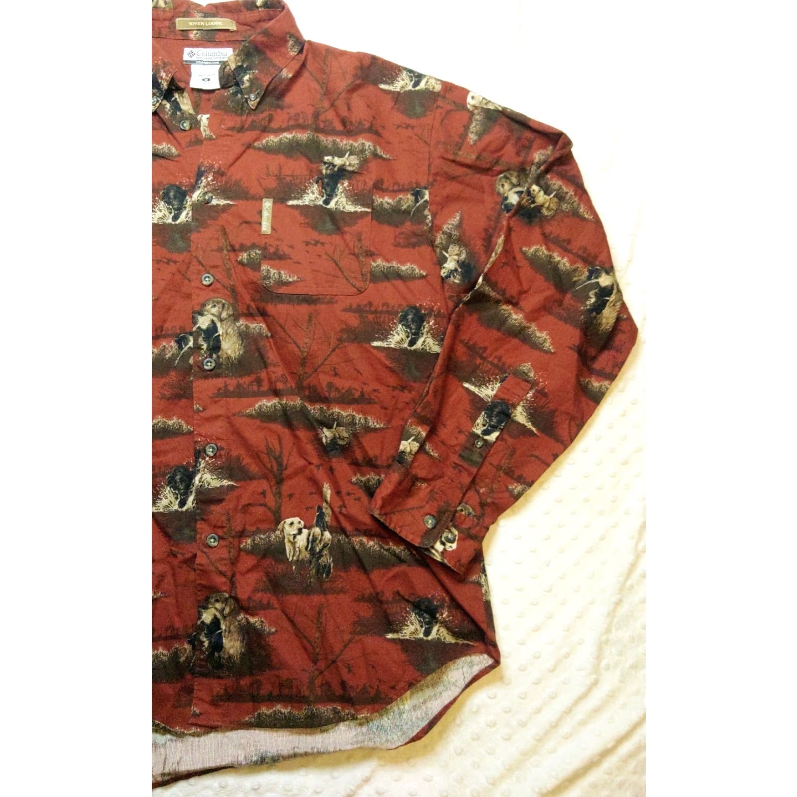 Vintage Columbia River Lodge Shirt Mens M Rust Red Corduroy Button-Down Animal Print Pockets Dog Nature Outdoor button-up Size US M / EU 48-50 / 2 - 5 Thumbnail