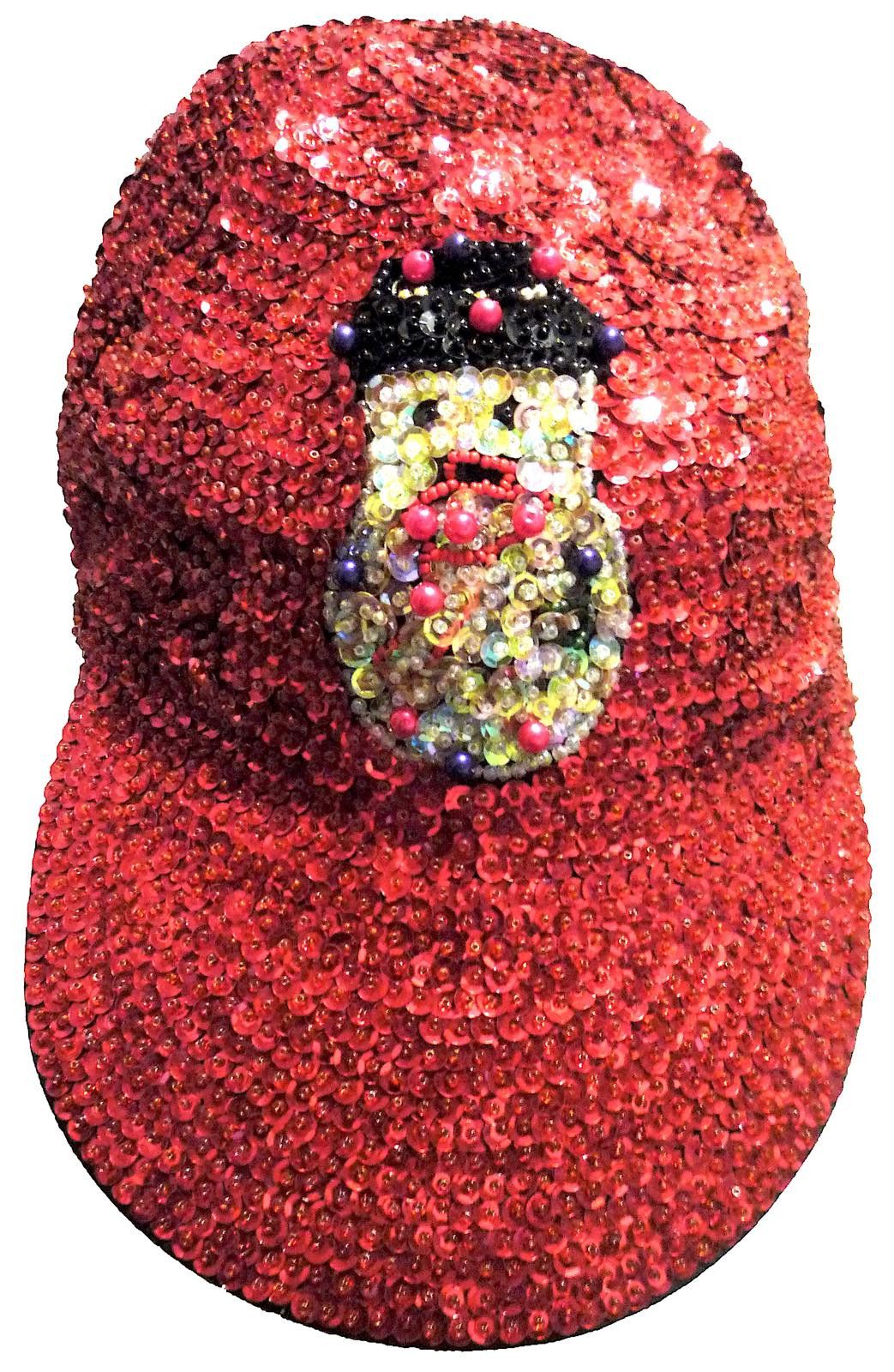 Designer Sequin Baseball Cap RED with SNOWMAN Size ONE SIZE - 1 Preview