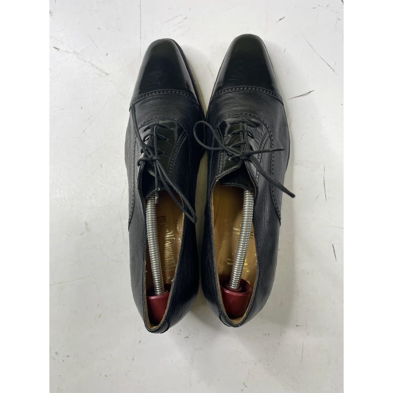Vintage VINTAGE Gravati Per Neiman Marcus Black Leather Cap Toe Oxford Heels Size 11 Shoes 1970s Leather Black Vintage Adults Womens? Size ONE SIZE - 4 Thumbnail
