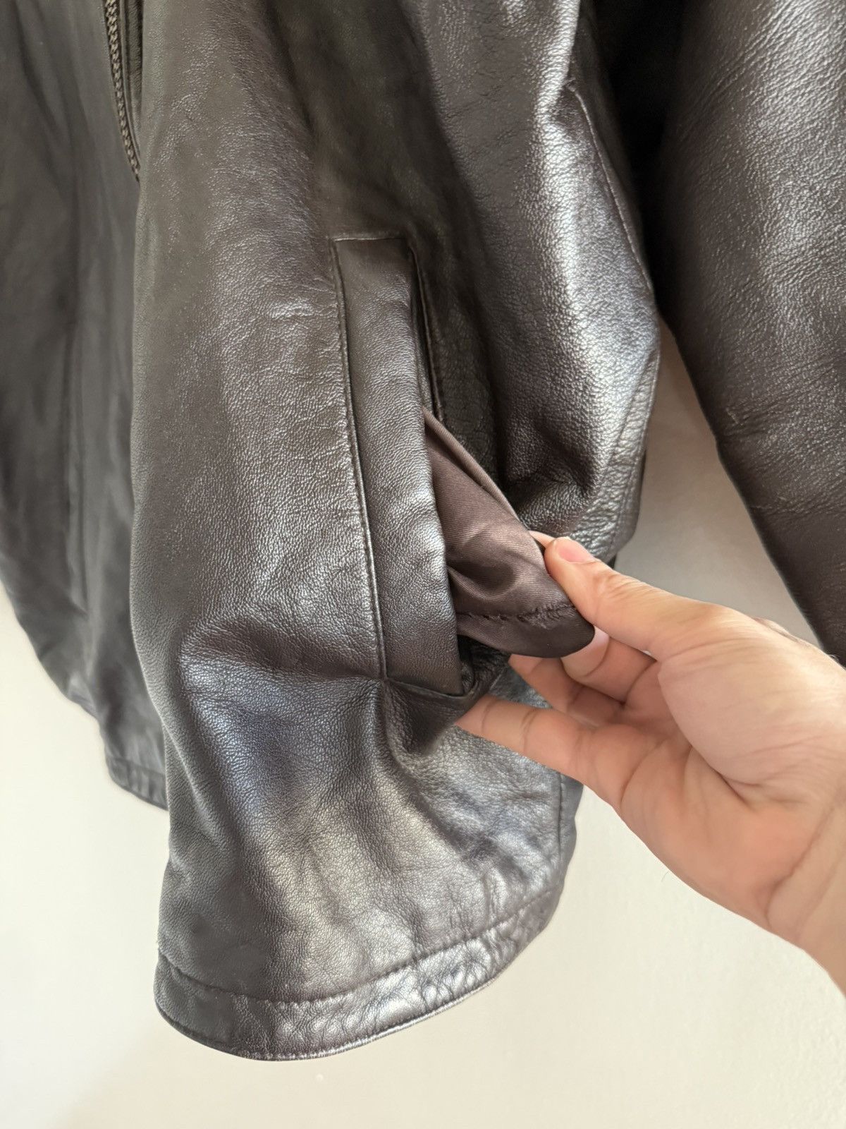 Vintage Vintage Leather Aged Zip Filled Lined Blouson Jacket Brown Size US L / EU 52-54 / 3 - 13 Thumbnail