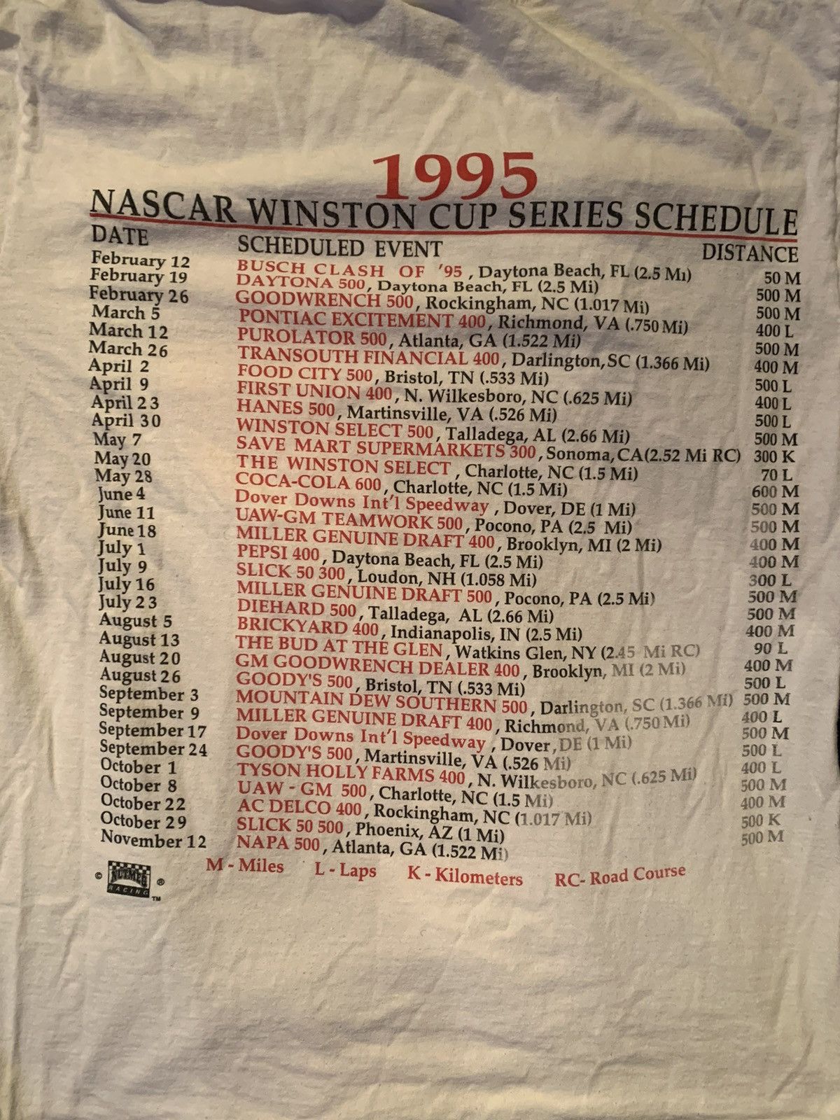 NASCAR 1995 Rusty Wallace NASCAR schedule shirt Size US M / EU 48-50 / 2 - 2 Thumbnail