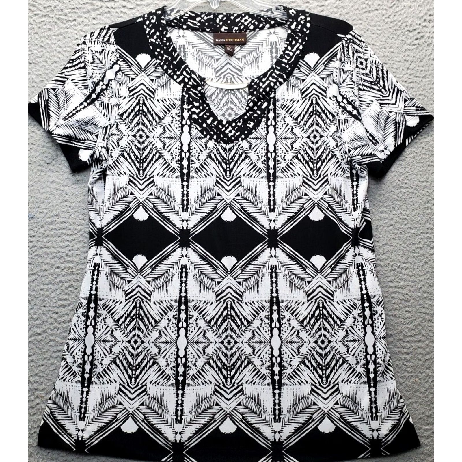 Vintage Dana Buchman Blouse Womens L Multi Geo Print Stretch Round Neck Top Size L / US 10 / IT 46 - 2 Thumbnail