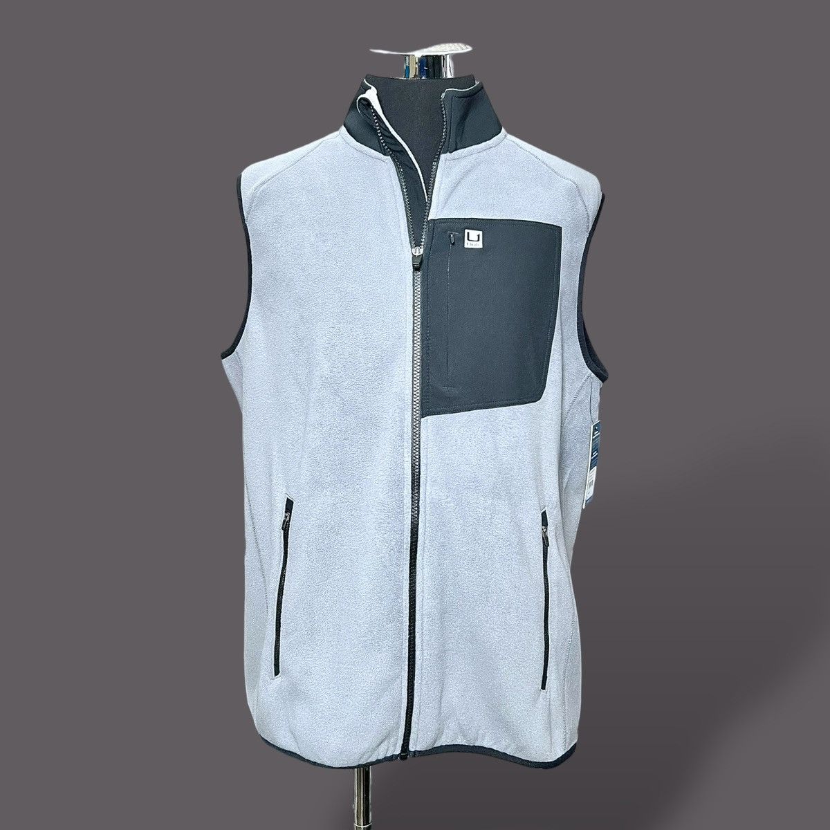 Other Huk Men’s Coastline Fleece Grey Black Vest Sz L Size US L / EU 52-54 / 3 - 5 Thumbnail