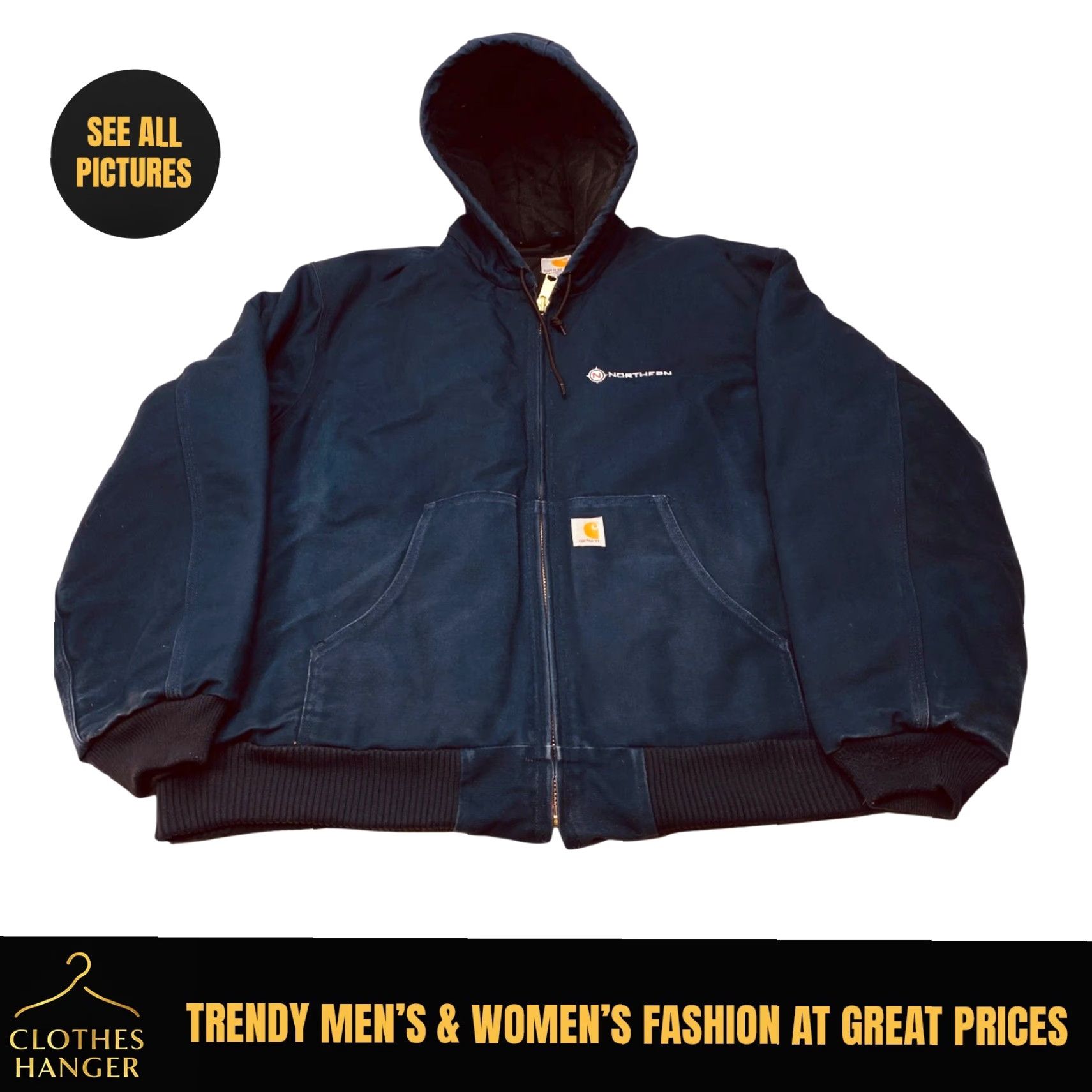 Carhartt VINTAGE Carhartt J140 DNY Quilt Lined Hooded Duck Jacket 2XL Navy Blue Workwear - 7461 Size US XXL / EU 58 / 5 - 2 Thumbnail