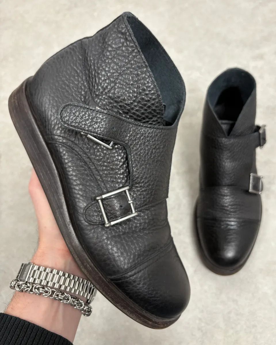 Emporio Armani 2010s Emporio Armani Black Buckle Leather Grained Boots Size US 6 / EU 39 - 1 Thumbnail
