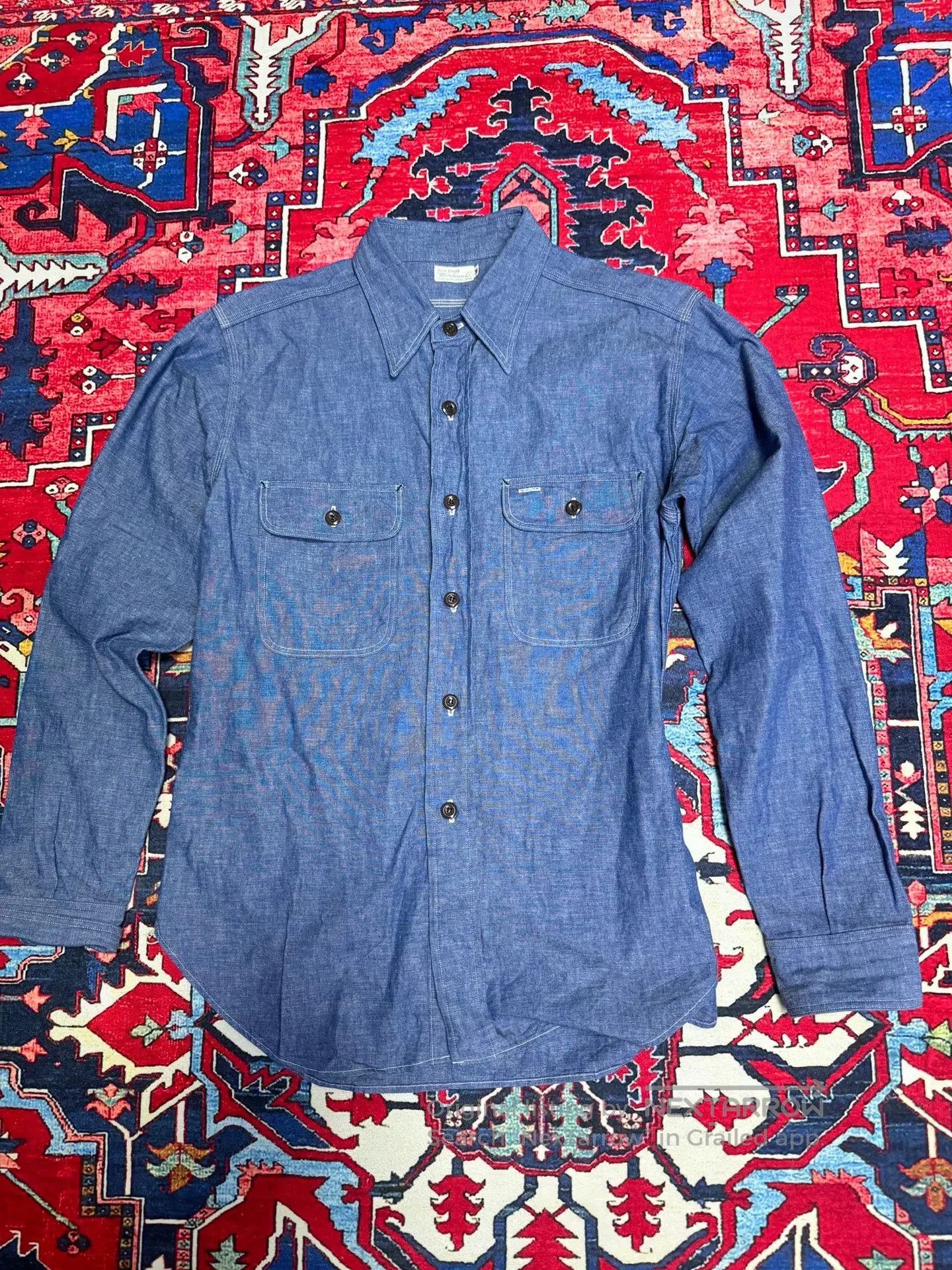Warehouse Blue Denim Work Shirt for Men. Size US M / EU 48-50 / 2 - 1 Thumbnail
