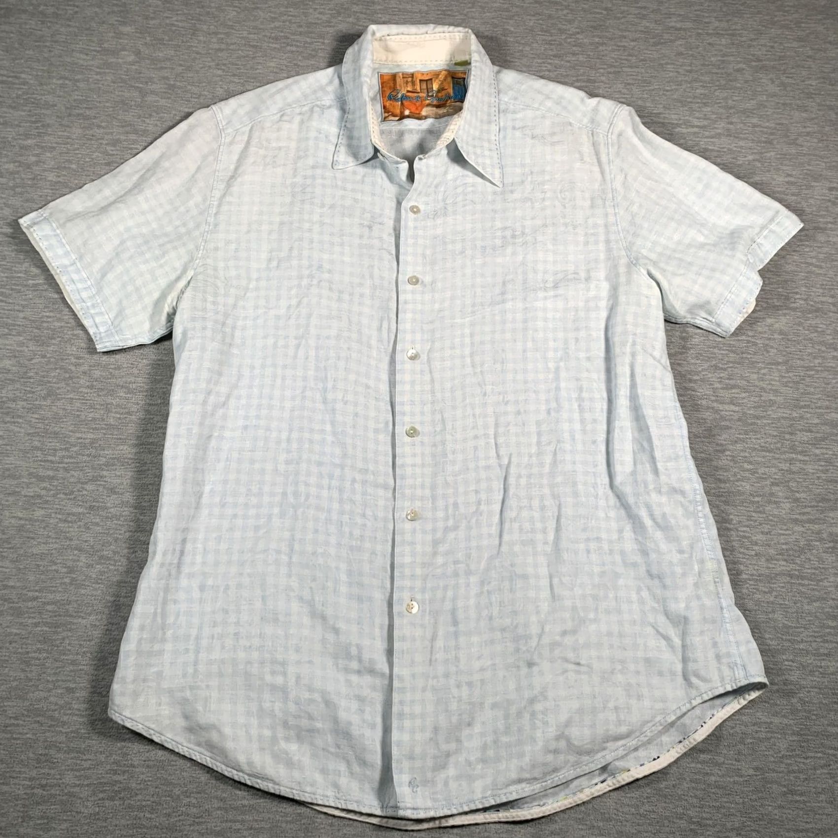 Robert Graham VINTAGE? No. Robert Graham Shirt Mens XL Linen Classic Fit Short Sleeve Button Front Blue Check Size US XL / EU 56 / 4 - 2 Thumbnail